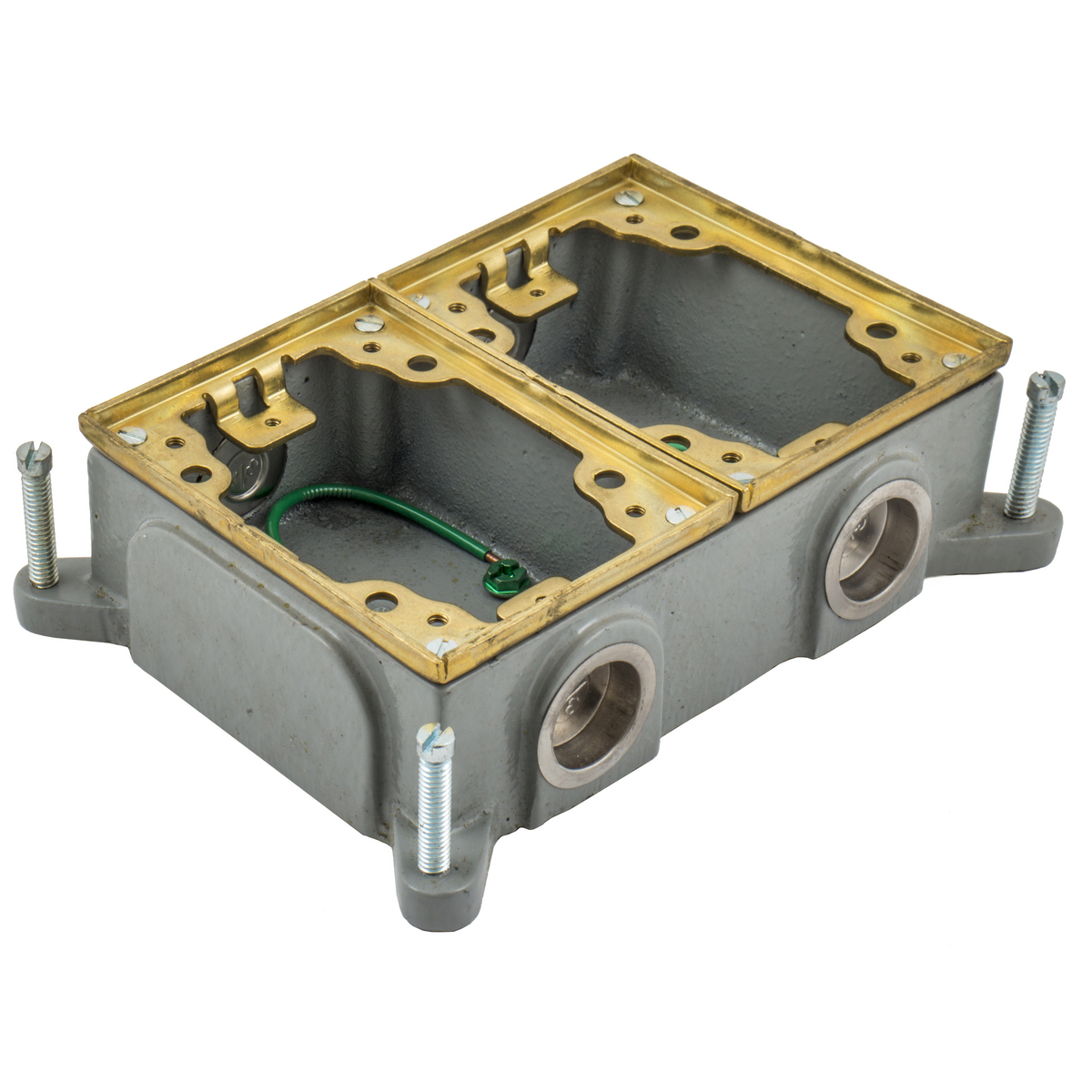 Product image for Box floor cast-iron 2-gang shallow brass 5.46x7.49x2"