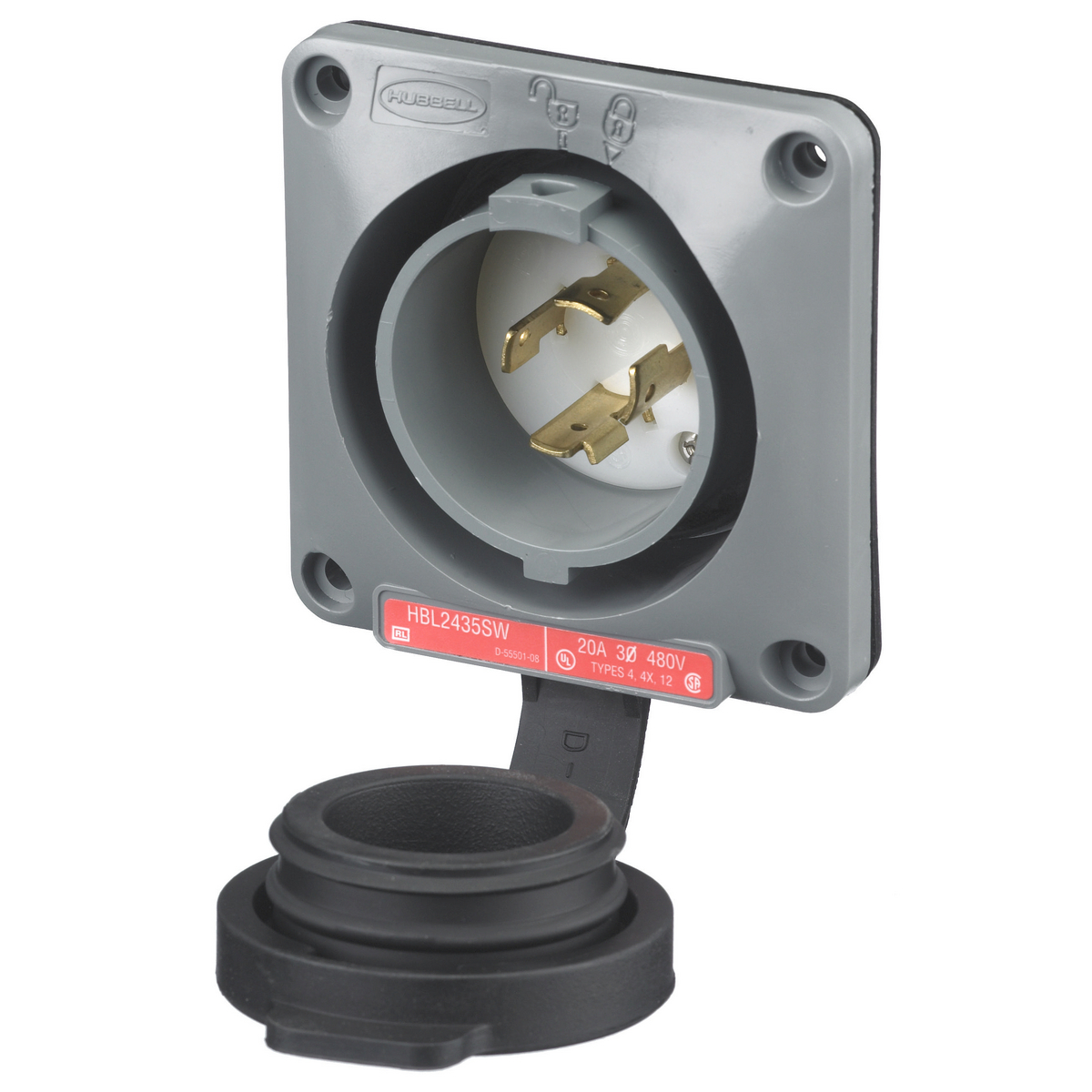 Product image for Plug L16-20P inlet twlo+door 3ph 20A 480V gray