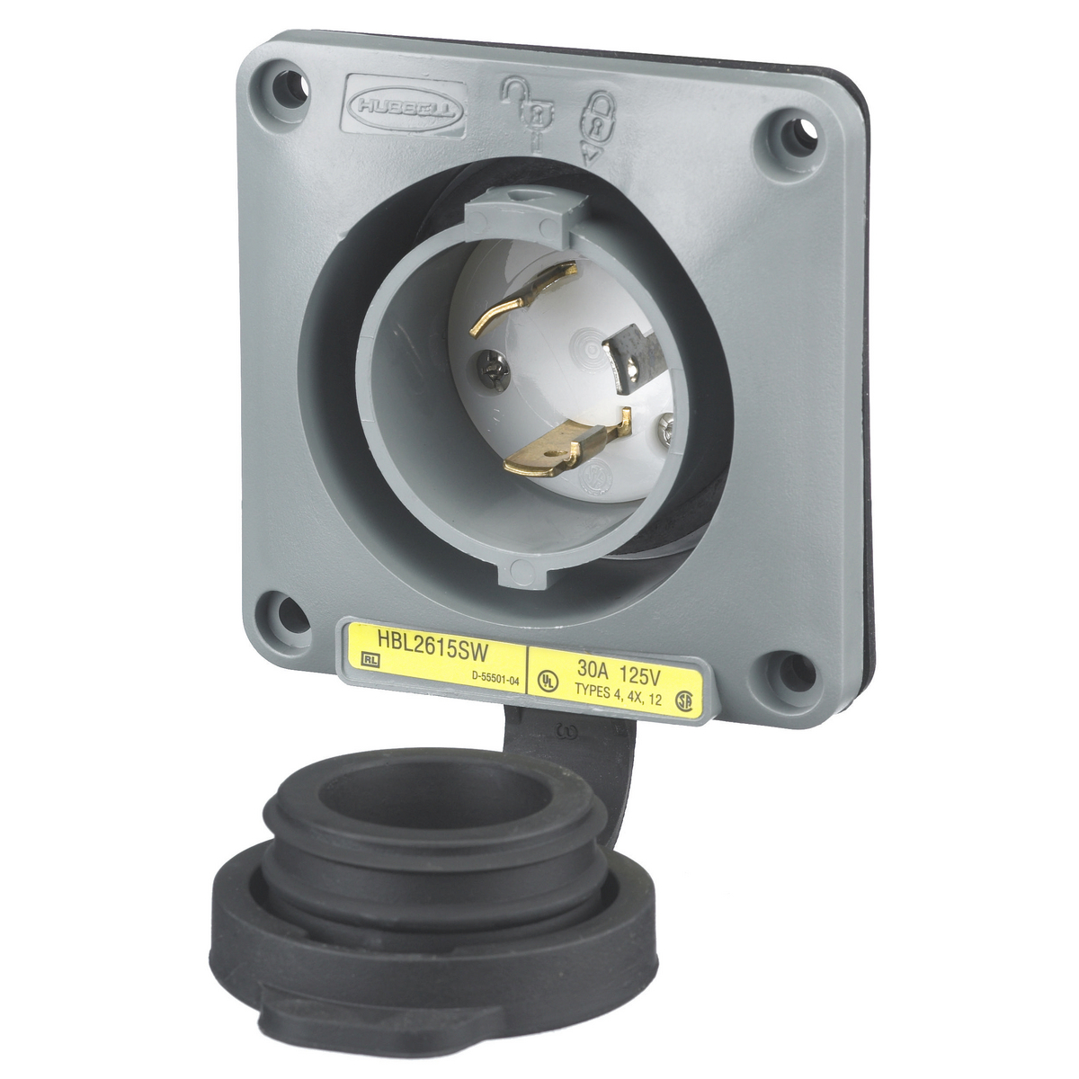 Product image for Plug L5-30P inlet twlo+door 2P 30A 125V gray