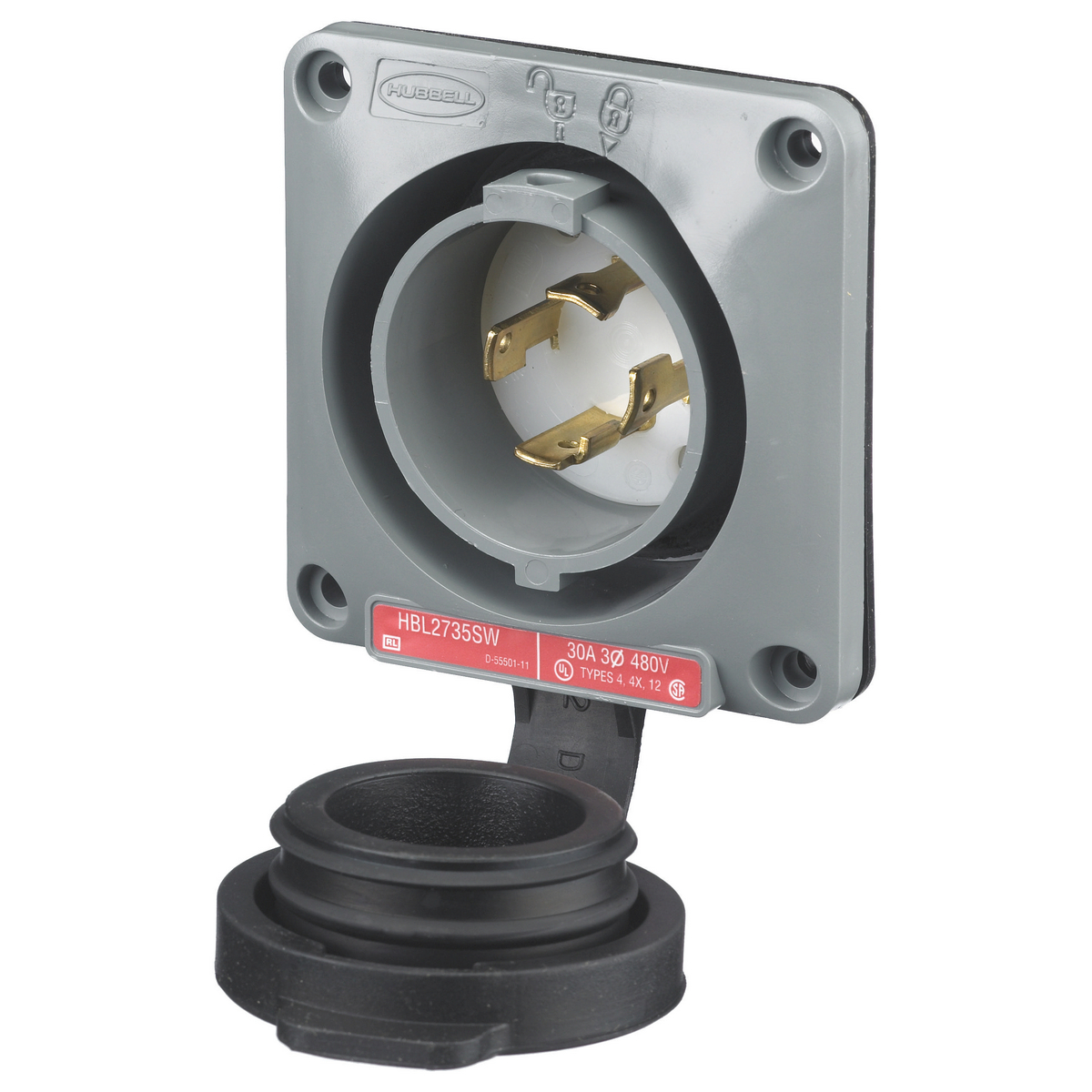 Product image for Plug L16-30P WP inlet twlo+door 3ph 30A 480V