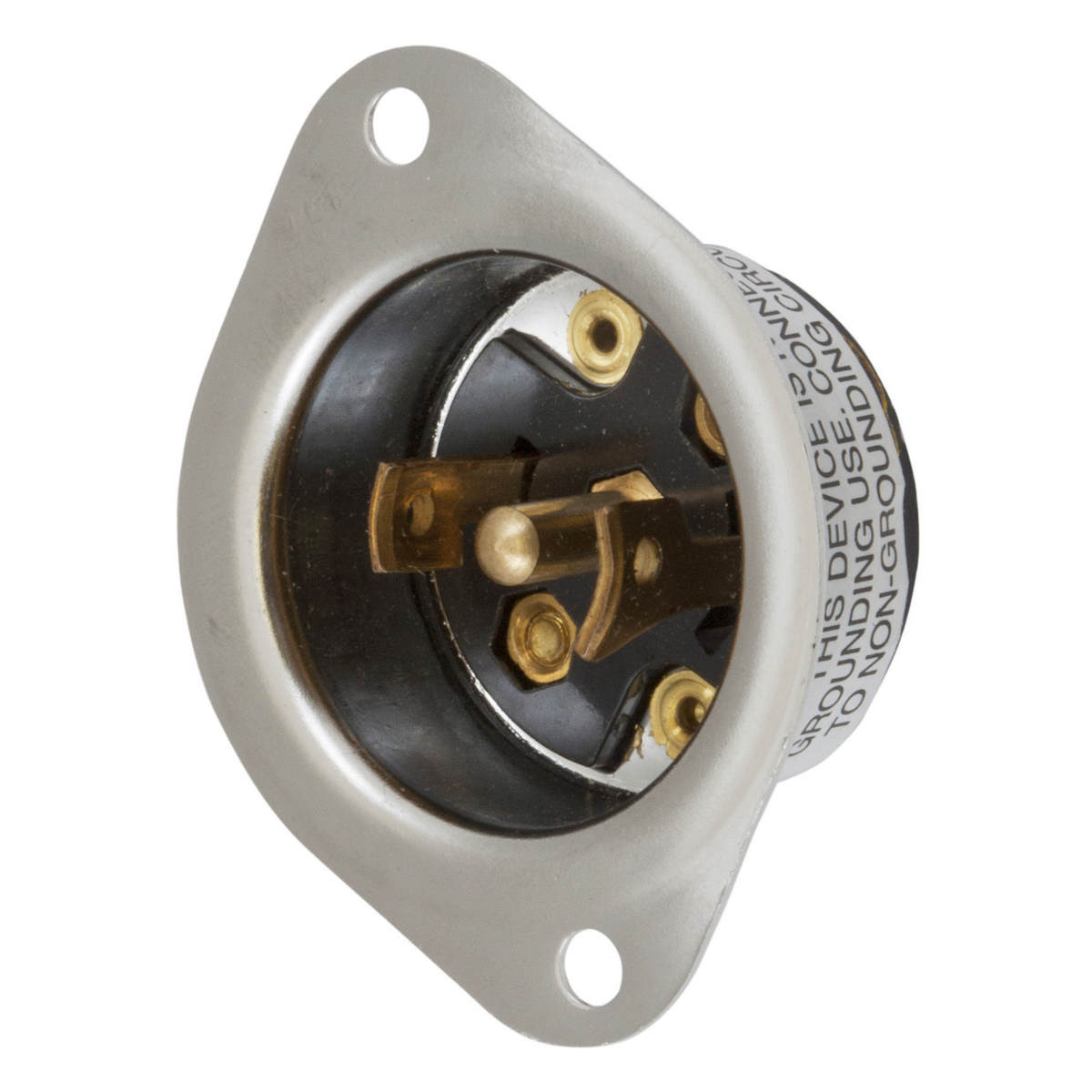 Product image for HUB HBL7486 INLET TL MIDG 15A 125V 250V 3P3W MALE FLANGED PLUG NEMA ML-3P BLACK NYLON MIDGET