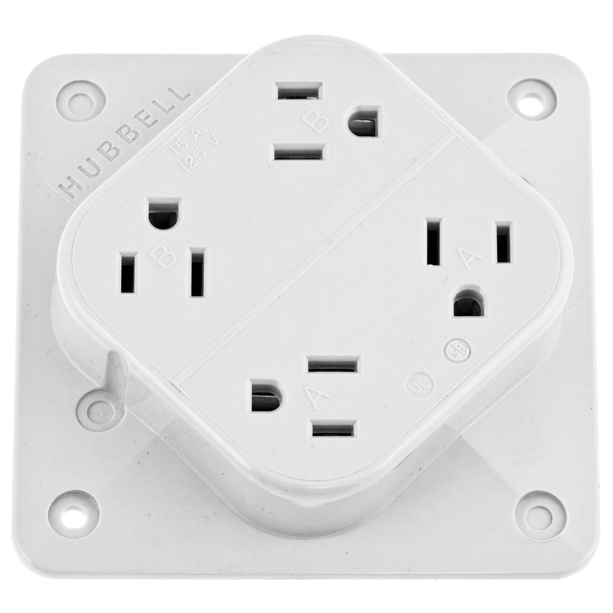 Product image for HUB HBL415W RECEPT 4PLEX 15A 125V, 5-15R, WHITE