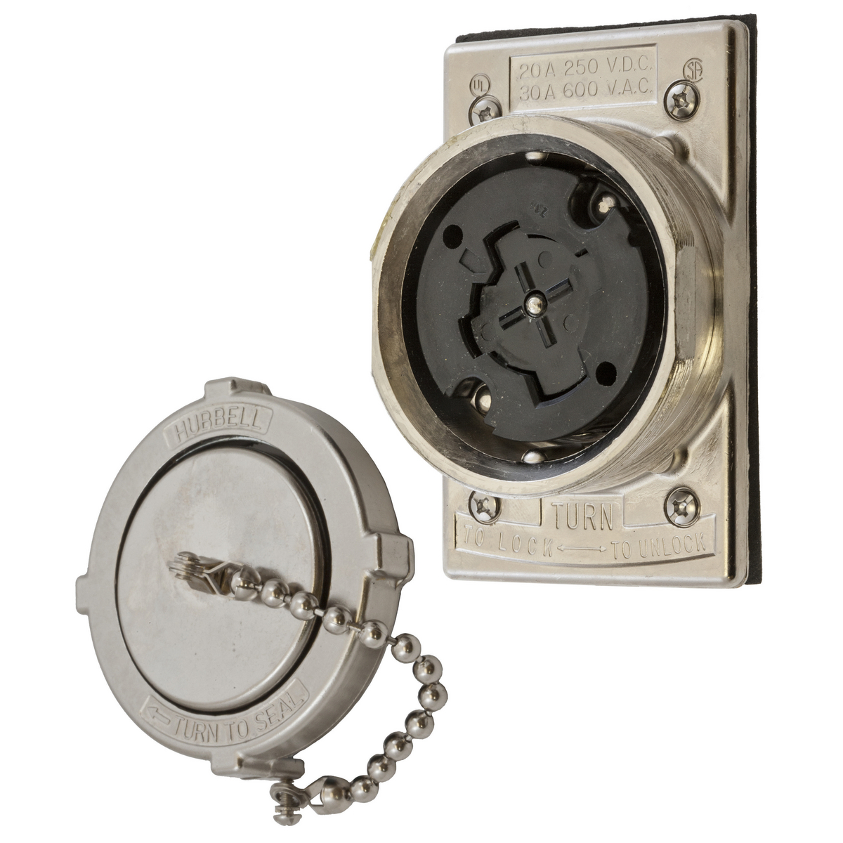 Product image for Receptacle single flush 3P4W 30A blk Hubbellock