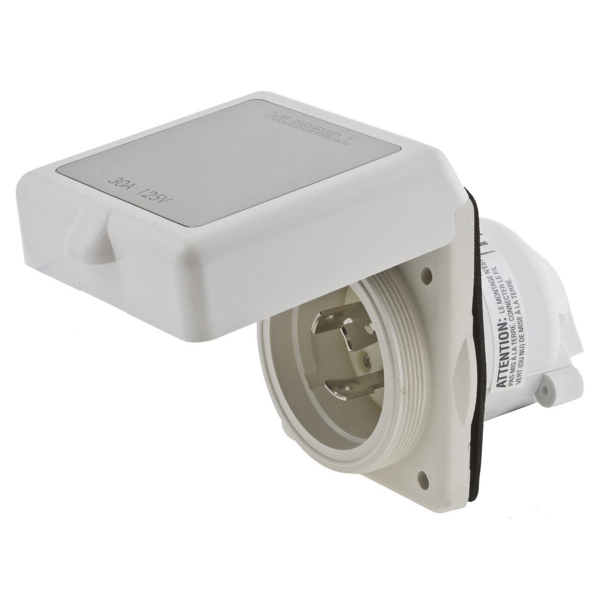 Product image for Inlet power shore 2-pole non-metallic 50A 125V white
