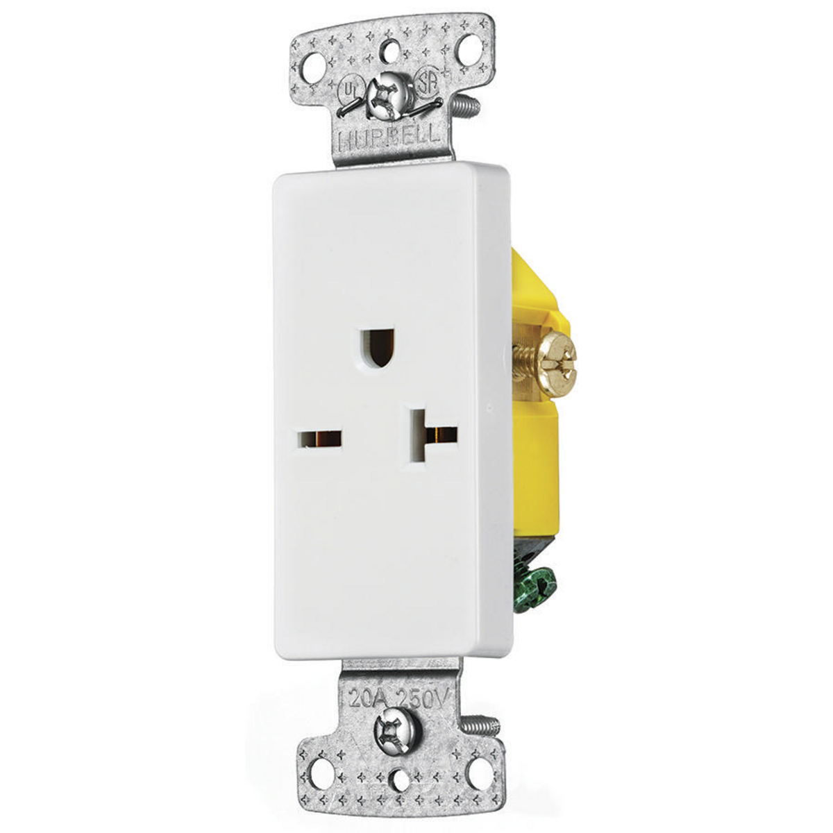 Product image for Receptacle single 2-pole 3-wire standard decorator 20A 250V white