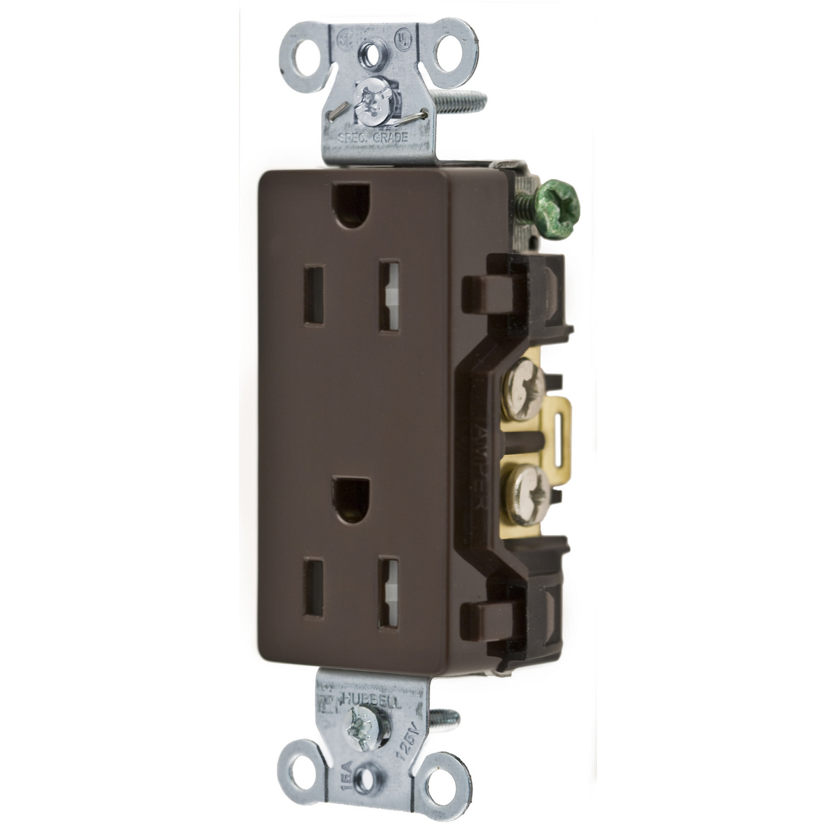 Product image for Receptacle duplex flush nyl 2P3W 15A 5-15R brn
