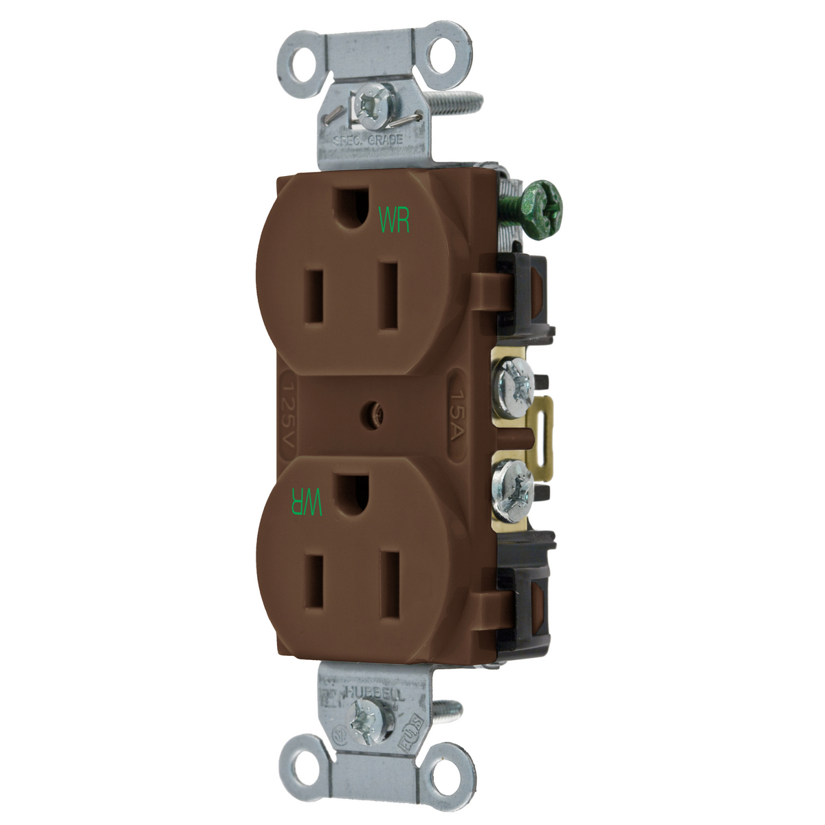 Product image for Receptacle duplex 2-pole specification-grade 15A 125V brown
