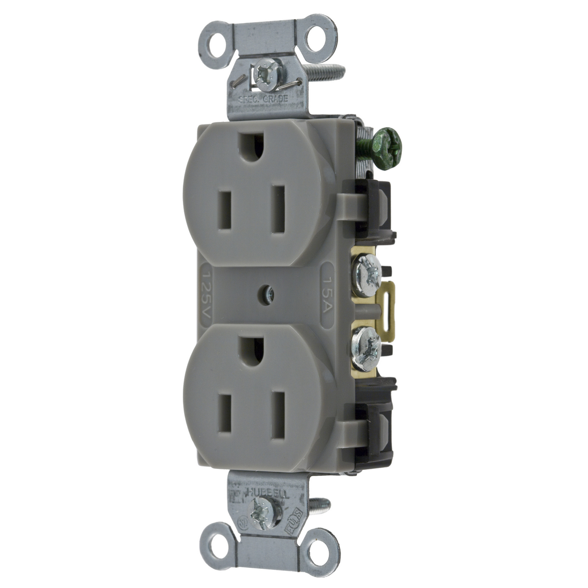 Product image for Receptacle duplex 2-pole specification-grade 15A 125V grey