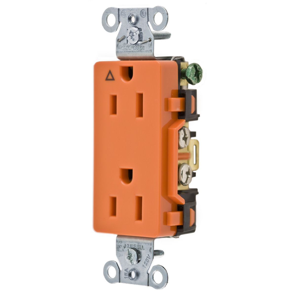 Product image for HUB IG15DR RECEPTACLE SB 15A 125V DUPLEX IGROUND NEMA 5-15R COMM GRAD ORANGE