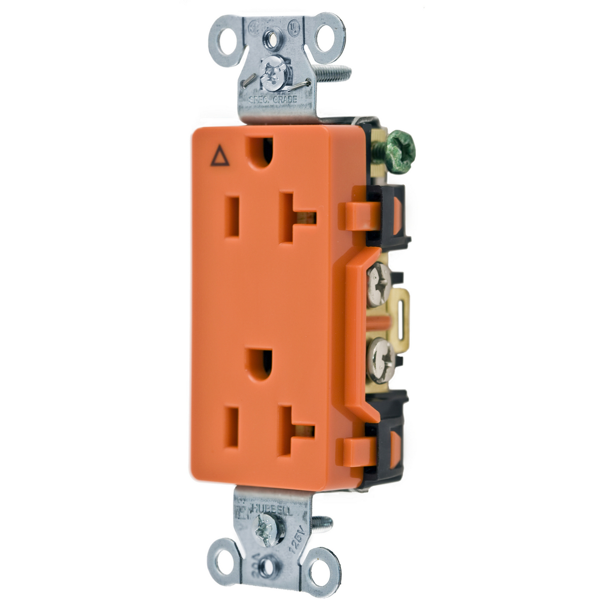 Product image for HUB IG20DR RECEPTACLE 20A 125V STRAIGHT BLADE DECORA DUPLEX COMMERCIAL GRADE STYLE LINE 2P3W SIDE & BACK WIRED ORANGE