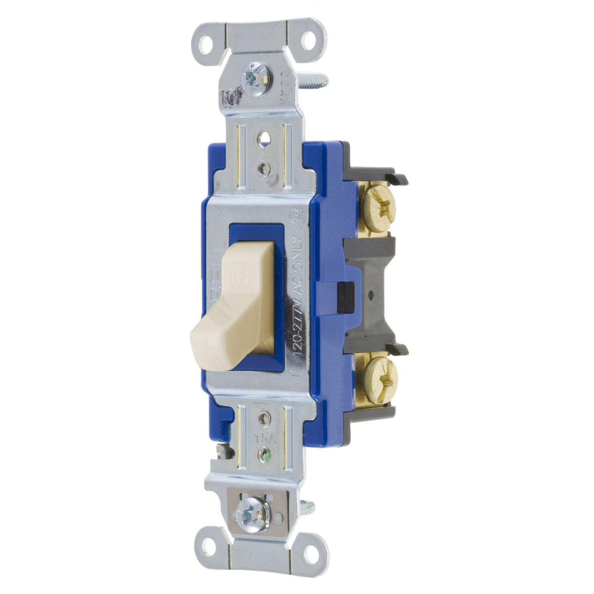 Product image for Switches and Lighting Controls, Hubbell- PRO Series, Toggle Switches, General Purpose AC, Single Pole, 15A 120/277V AC, Back and Side Wired, Light Almond