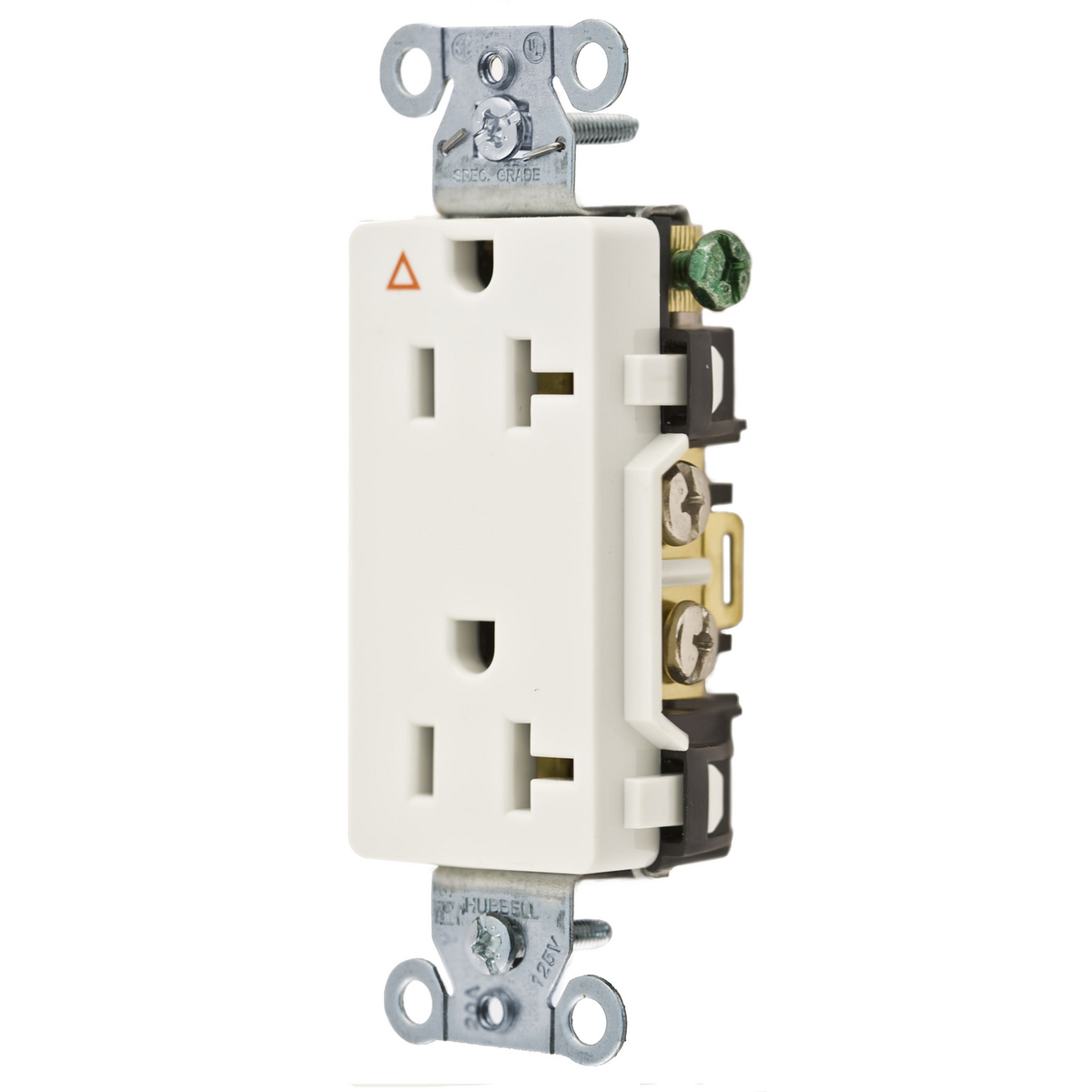 Product image for Receptacle duplex 2-pole isolated ground 20A 125V white