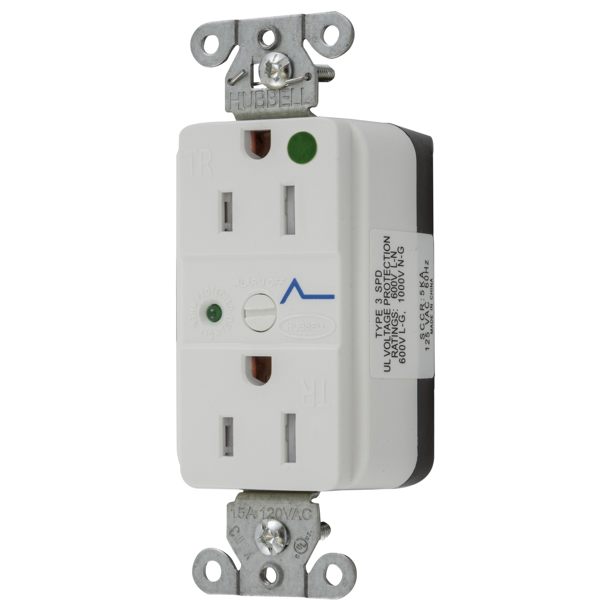 Product image for HG SNAP SPD RCPT, 15A 125V, TR, WHITE