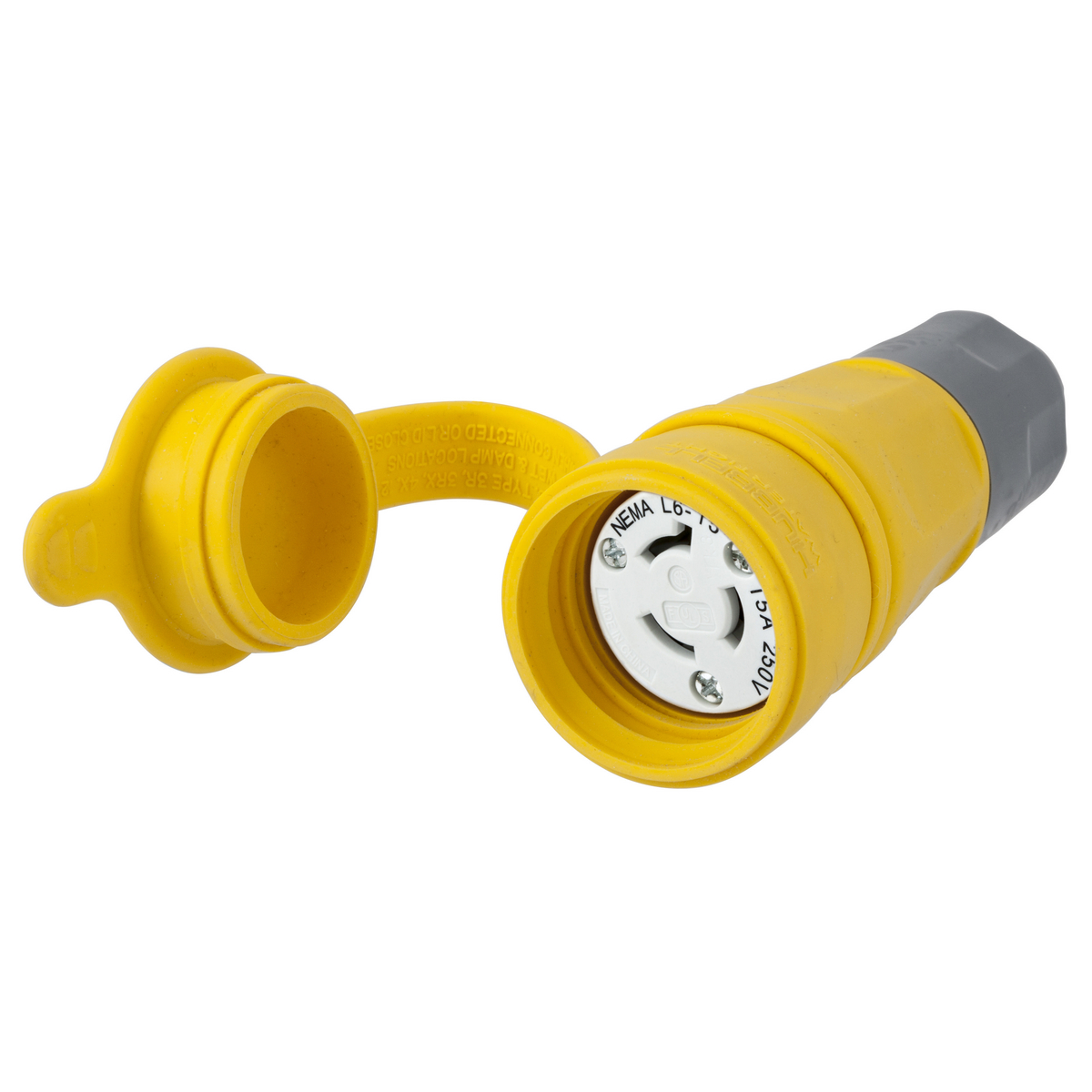Product image for Connector watertight 2-pole 3-wire 15A 250V yellow