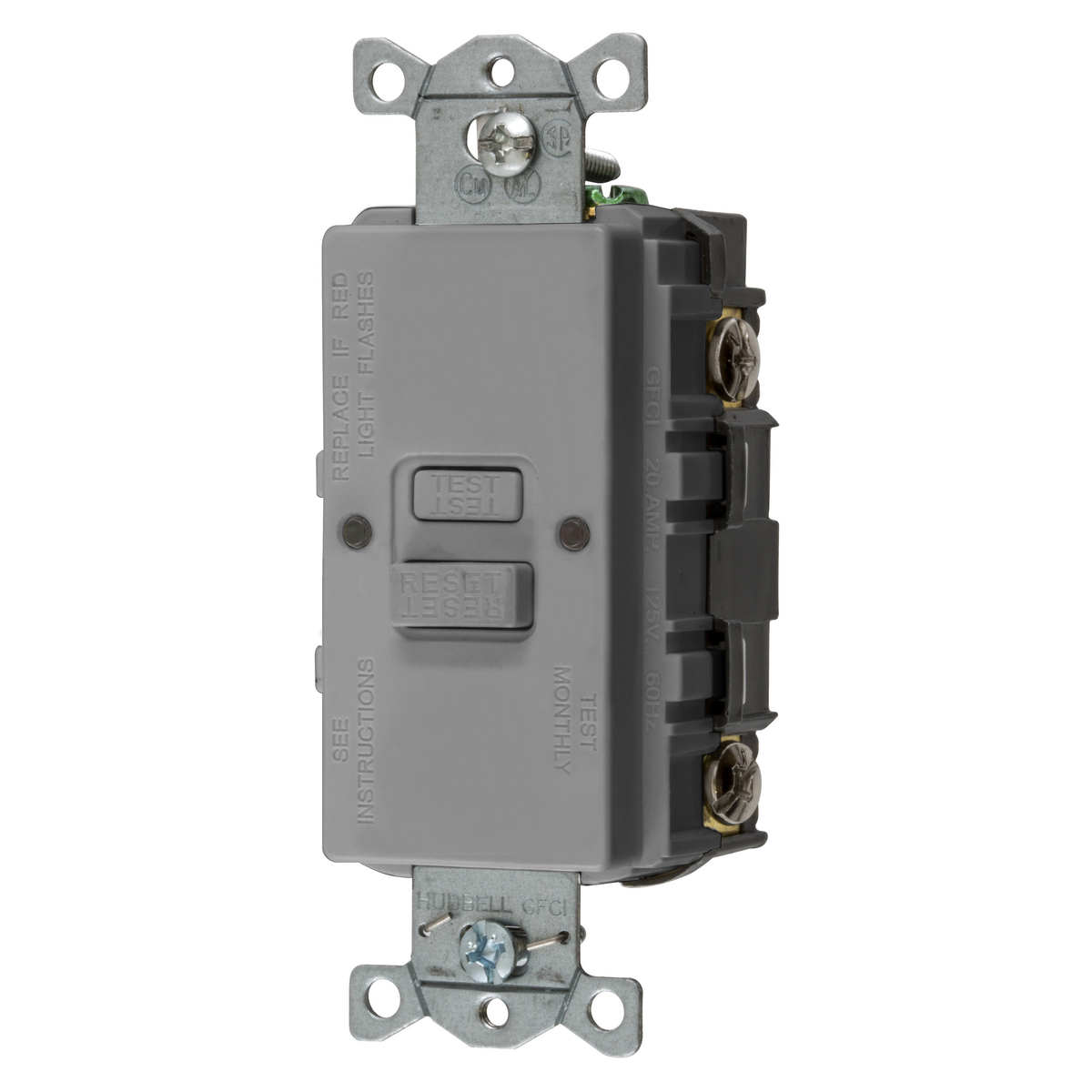 Product image for Receptacle GFCI blank face 1HP NEMA 5-20R 20A 125V grey