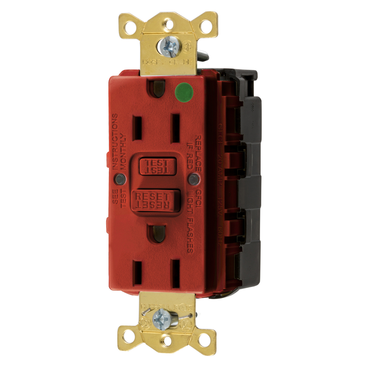 Product image for Receptacle GFCI hospital grade snap connect 0.5HP NEMA 5-15R 15A 125V red