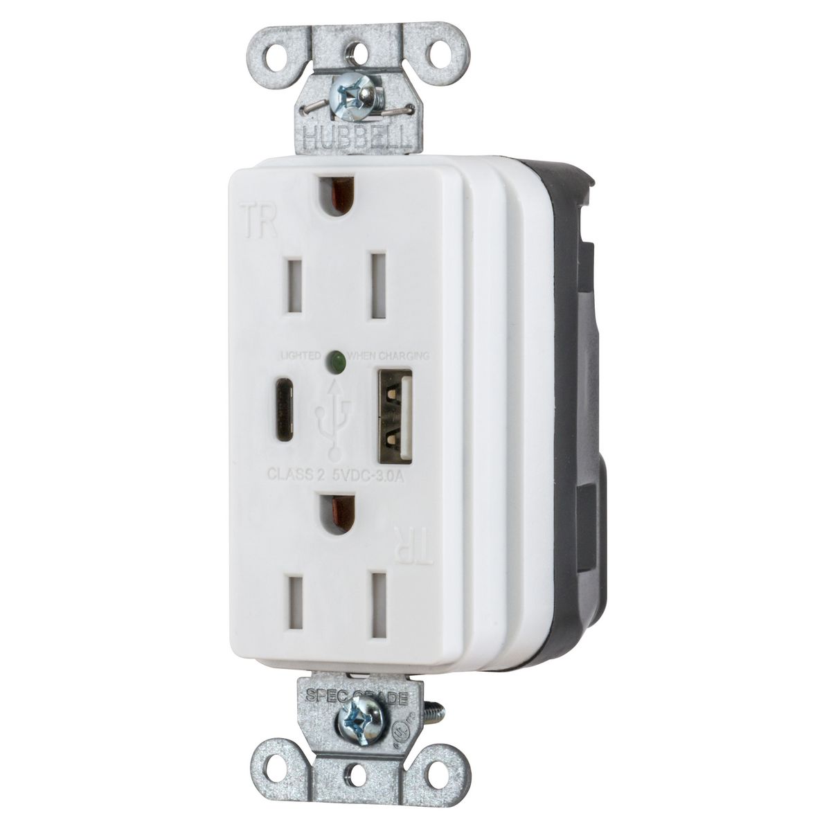 Product image for USB CHG SNAP 15A125V DUP 5A PORT AC, WH