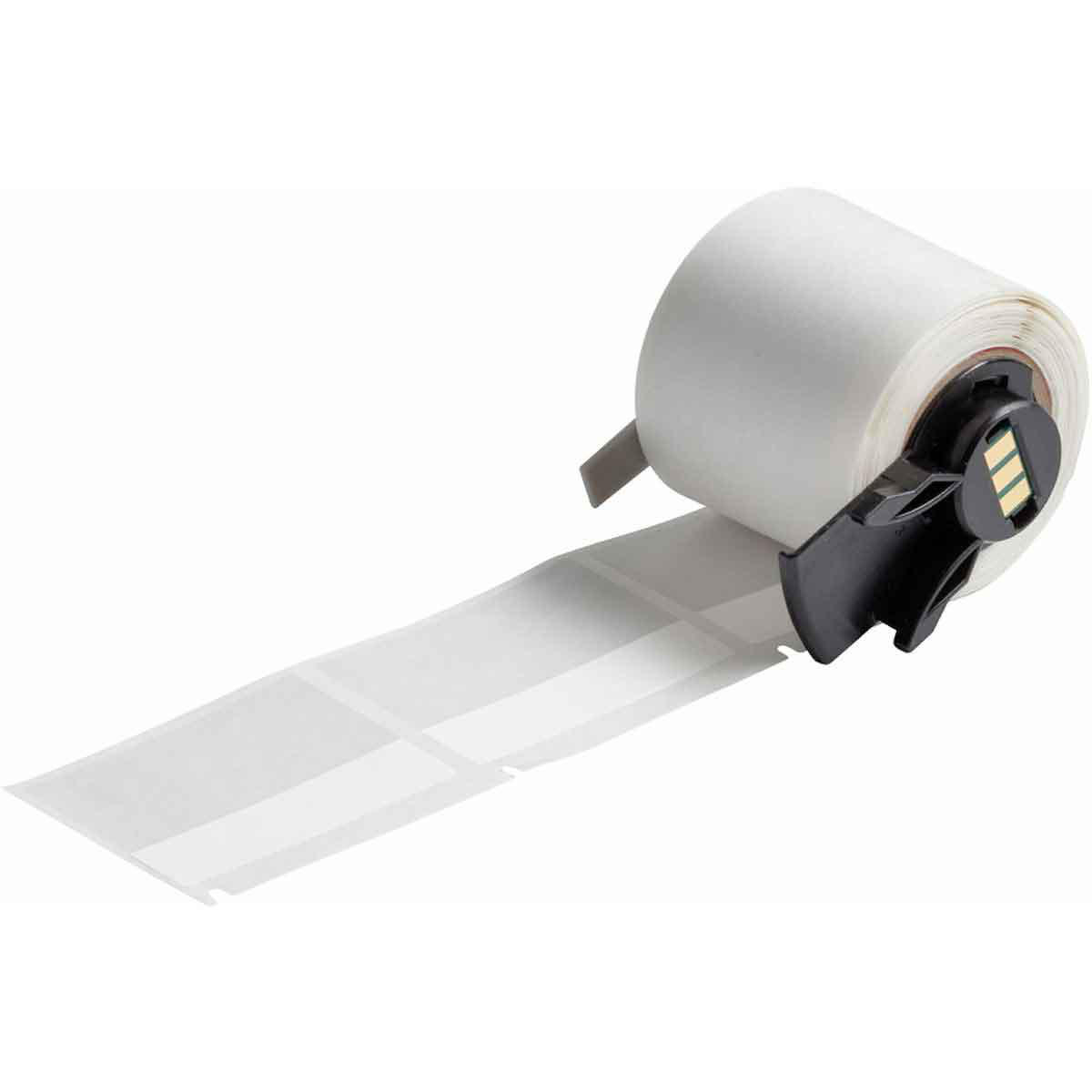 Product image for BMP61 M611 TLS 2200 Self-Laminating Vinyl Wire and Cable Labels, 1.5" H x 2" W, Roll of 100 Labels, Clear/White