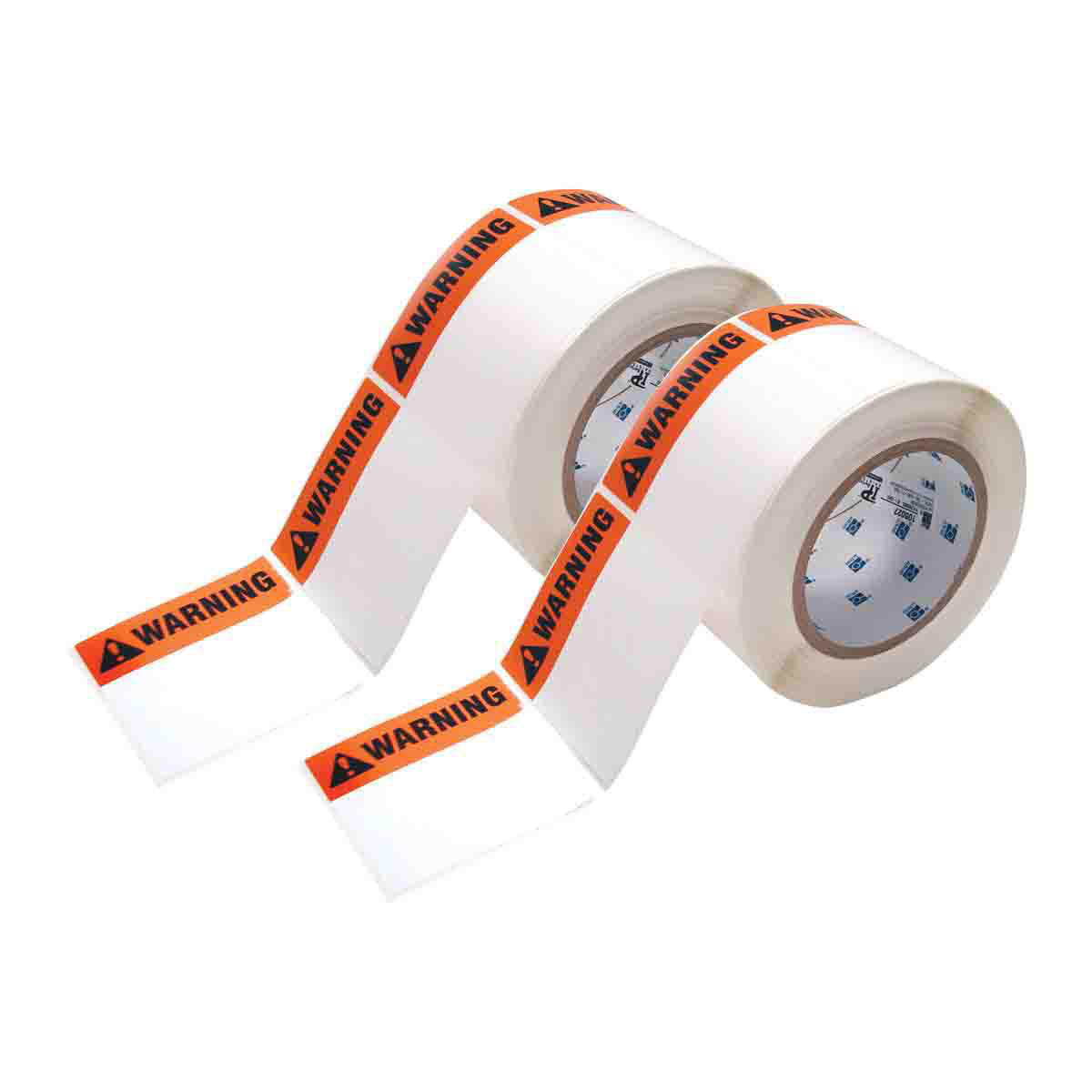 Product image for ToughBond Pre-Printed WARNING Polyester Labels, Black/Orange on White, 3" H x 3" W
