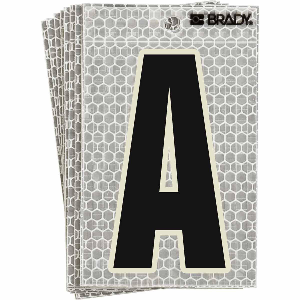 Product image for 3020 Series Glow in the Dark Number and Letter Labels, Black/Green Glow on Silver, Pack of 10 Labels, A