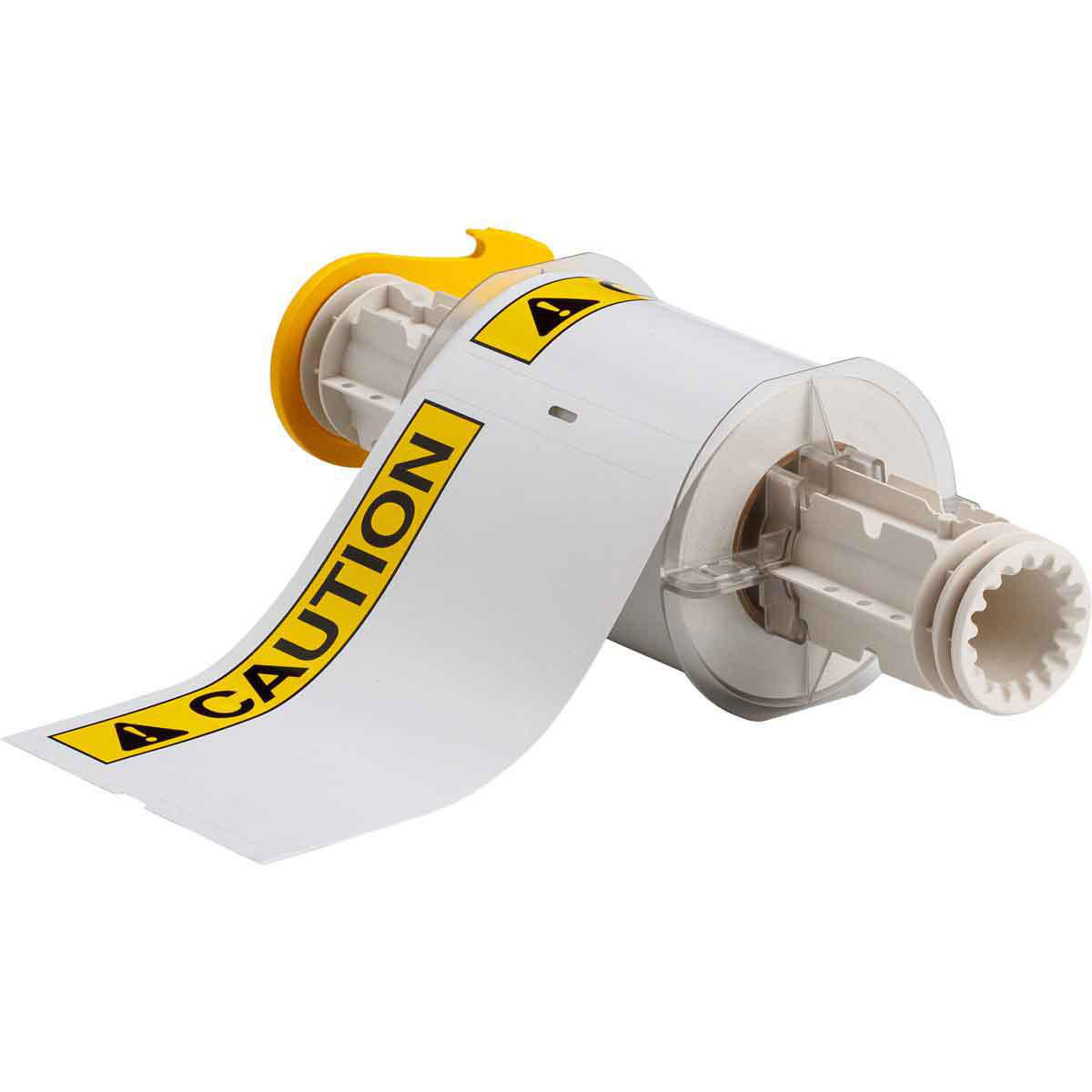 Product image for BBP85 Series Indoor/Outdoor Vinyl Labels with Header, 4" H x 6" W, Black/Yellow on White, Roll of 95 Labels