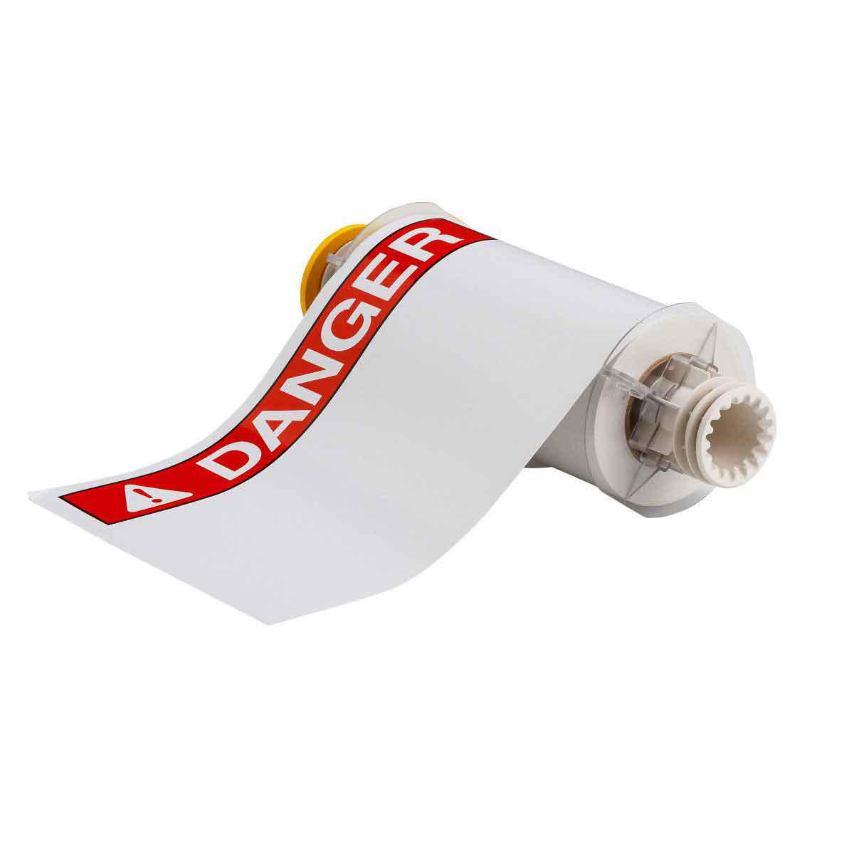 Product image for GlobalMark Series Pre-Printed ANSI DANGER Indoor-Outdoor Vinyl Labels, 7" H x 10" W, Red on White, Roll of 60 Labels