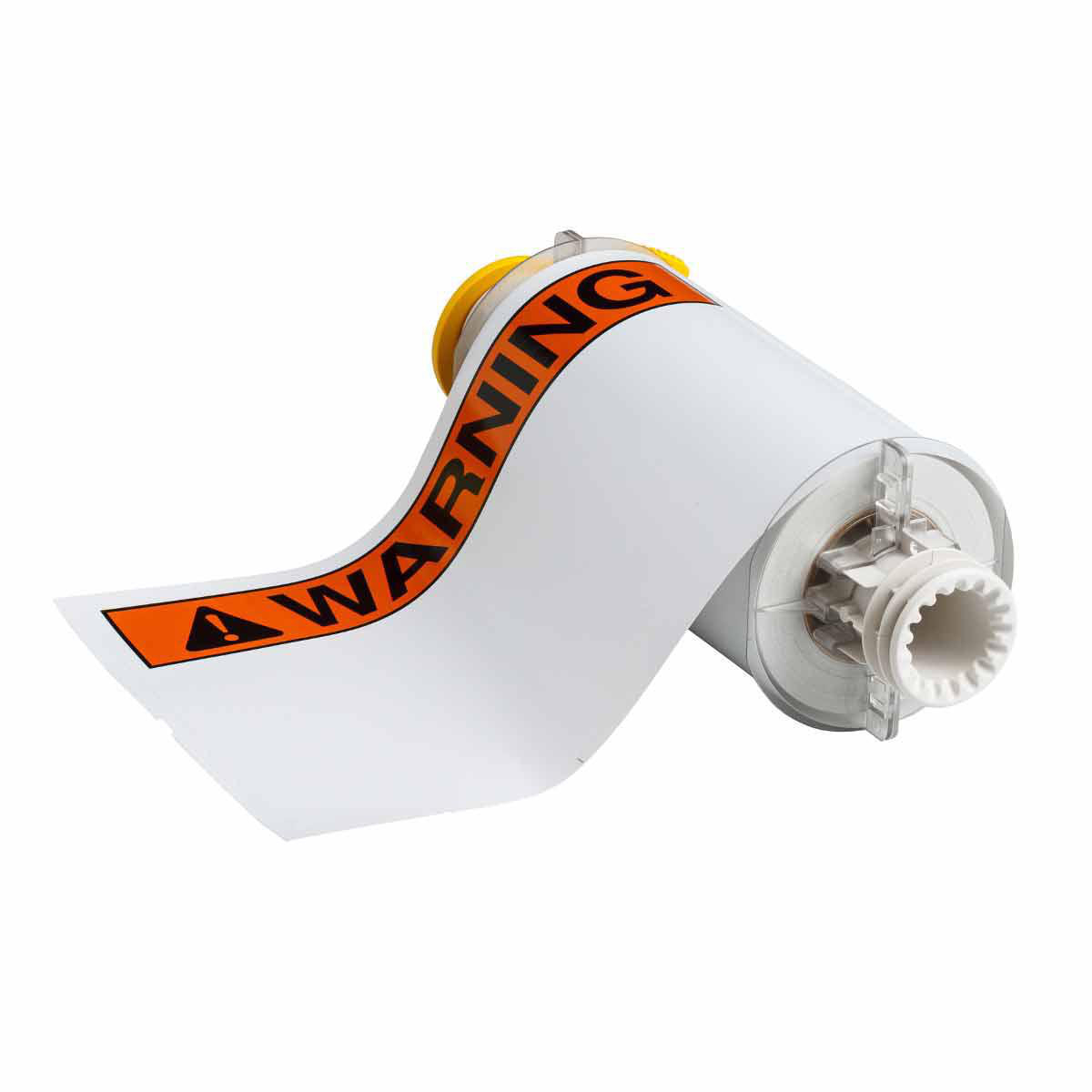Product image for BBP85 Series Pre-Printed ANSI WARNING Indoor-Outdoor Vinyl Labels, 7" H x 10" W, Black/Orange on White, Roll of 60 Labels