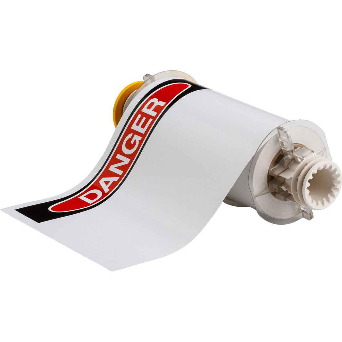 Product image for BBP85 Series Indoor/Outdoor Vinyl Labels with Header, 7" H x 10" W, Black/Red on White, Roll of 60 Labels