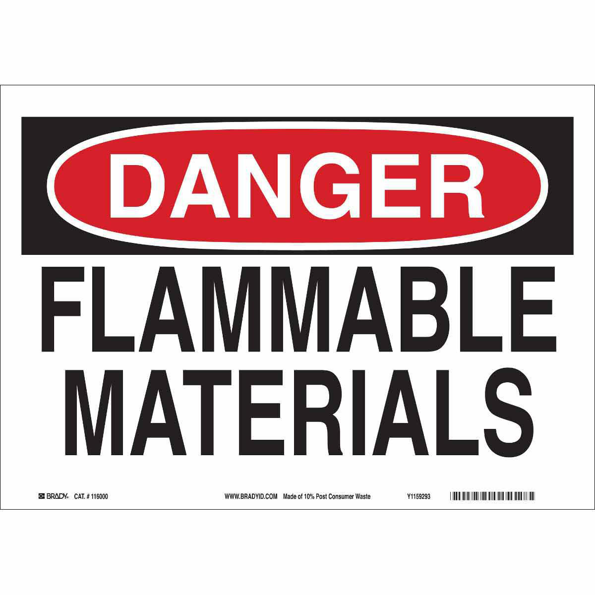 Product image for Sign DANGER FLAMMABLE MATERIALS fibrgls 10x14in