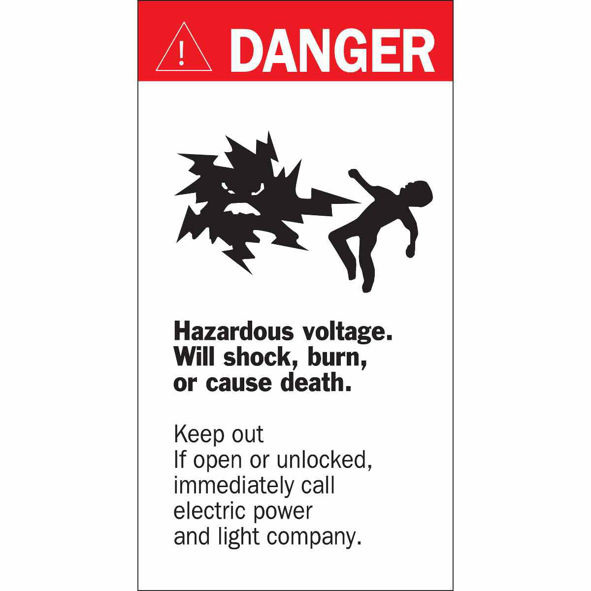 Product image for DANGER HAZARDOUS VOLTAGE INSIDE Sign, 8" H x 4.5" W x 0.0035" D, Black/Red on White