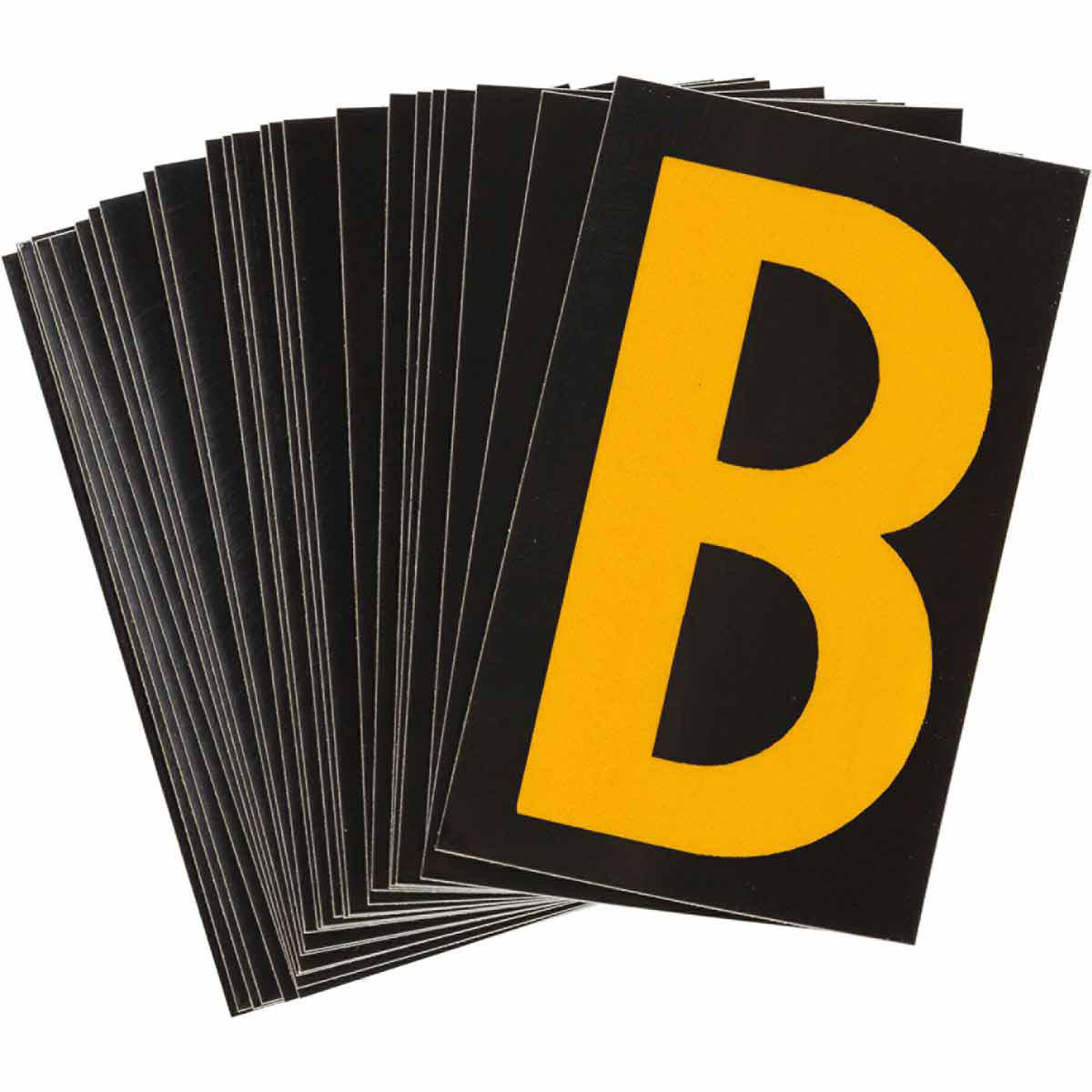 Product image for 5000 Series Reflective Number and Letter Labels, 2.875" H x 1.75" W, Pack of 25 Labels, Yellow on Black, B