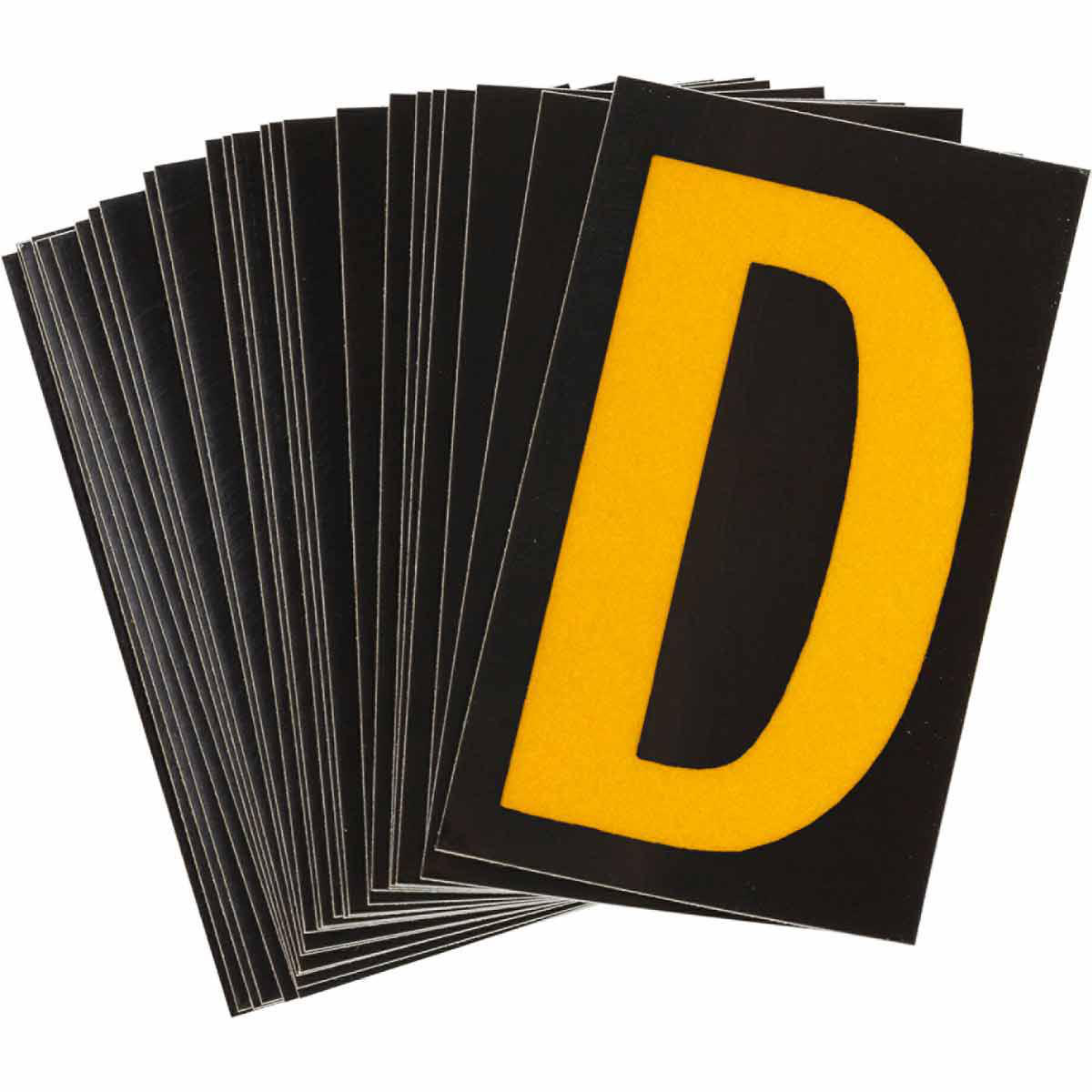 Product image for 5000 Series Reflective Number and Letter Labels, 2.875" H x 1.75" W, Pack of 25 Labels, Yellow on Black, D