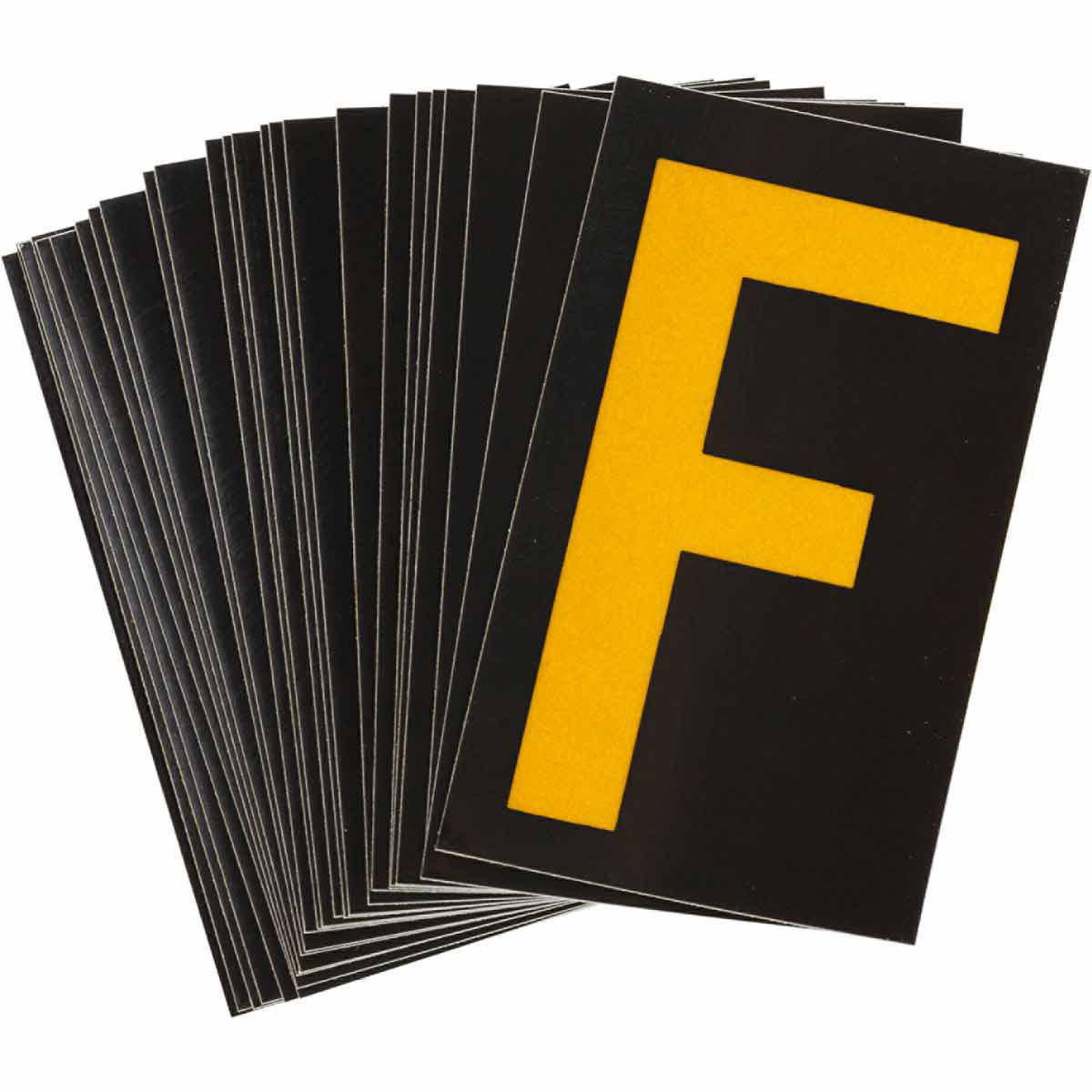 Product image for 5000 Series Reflective Number and Letter Labels, 2.875" H x 1.75" W, Pack of 25 Labels, Yellow on Black, F