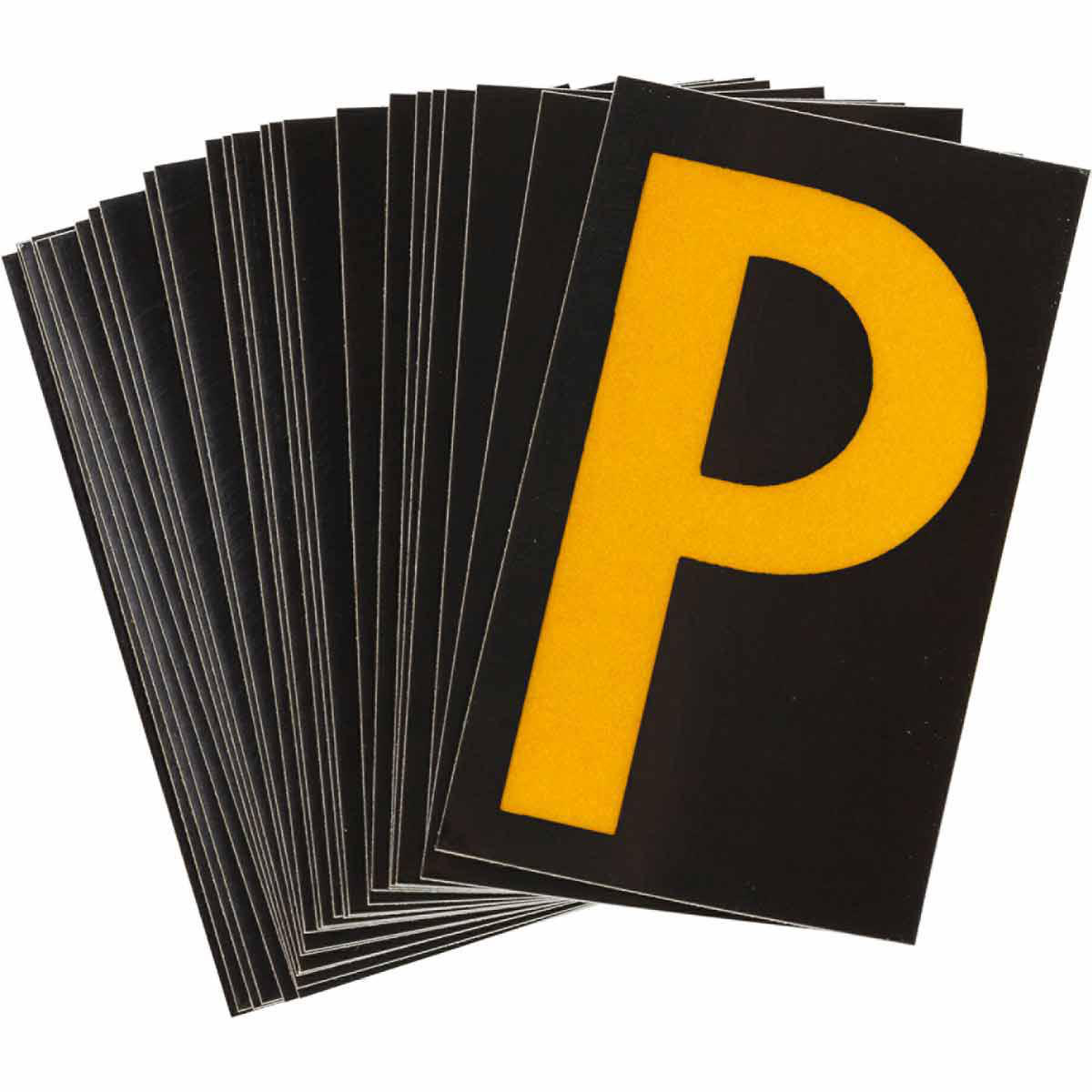 Product image for 5000 Series Reflective Number and Letter Labels, 2.875" H x 1.75" W, Pack of 25 Labels, Yellow on Black, P