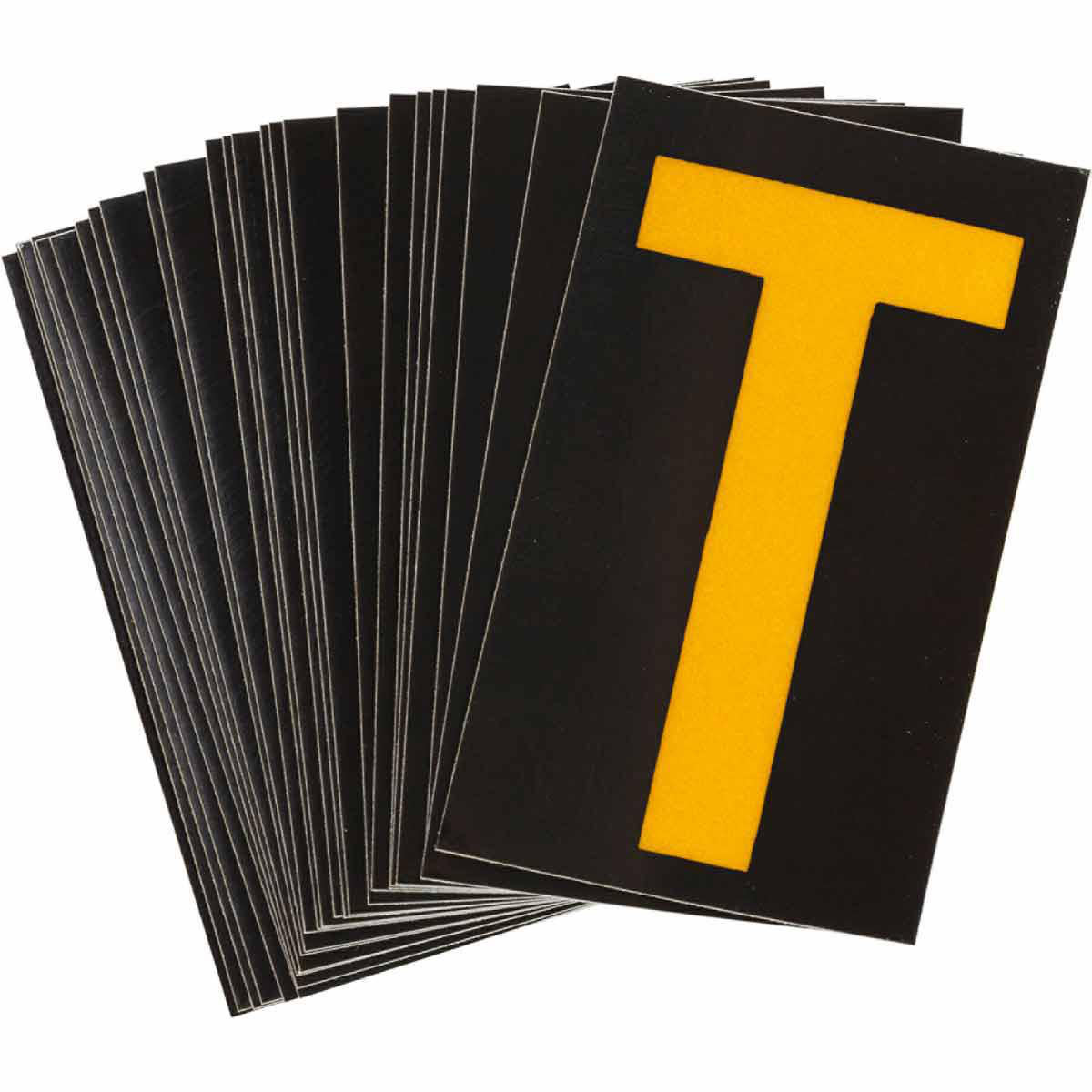 Product image for 5000 Series Reflective Number and Letter Labels, 2.875" H x 1.75" W, Pack of 25 Labels, Yellow on Black, T