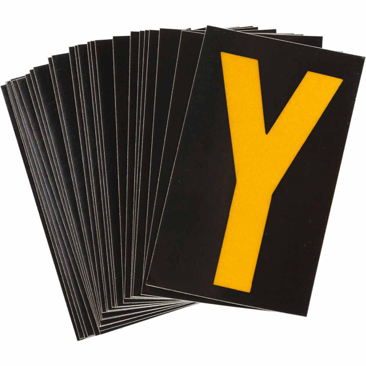Product image for 5000 Series Reflective Number and Letter Labels, 2.875" H x 1.75" W, Pack of 25 Labels, Yellow on Black, Y
