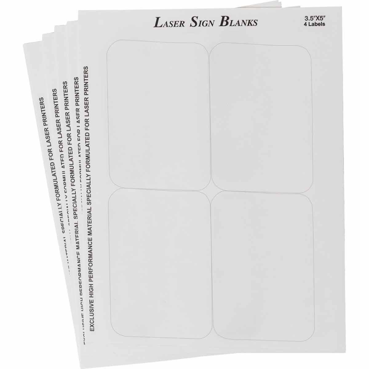 Product image for Laser Printable Polyester Sign and Label Blanks, 3.5" H x 5" W, Pack of 25 Sheets, White