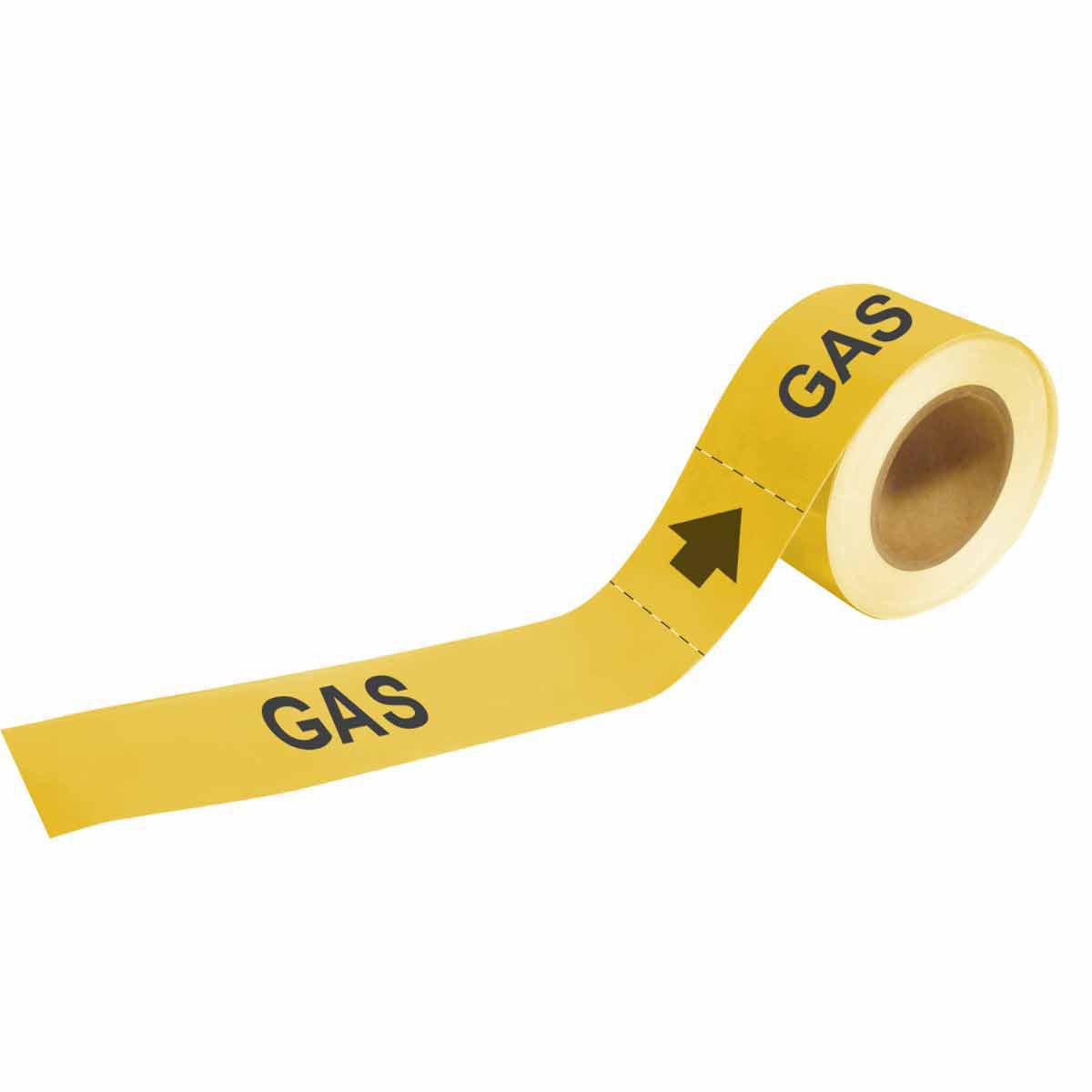 Product image for GAS Pipe Marker, 1" H x 8" W, Roll of 25 Each, Fits Pipes 1.5" Dia. Thru 2" Dia.