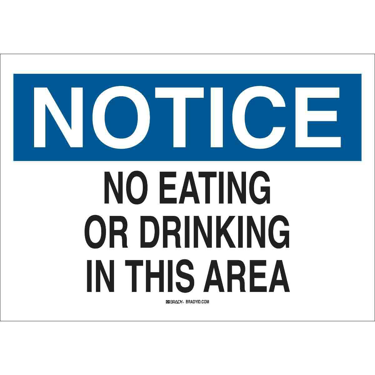 Product image for NOTICE No Eating Or Drinking In This Area Sign, 10" H x 14" W x 0.06" D, Polystyrene