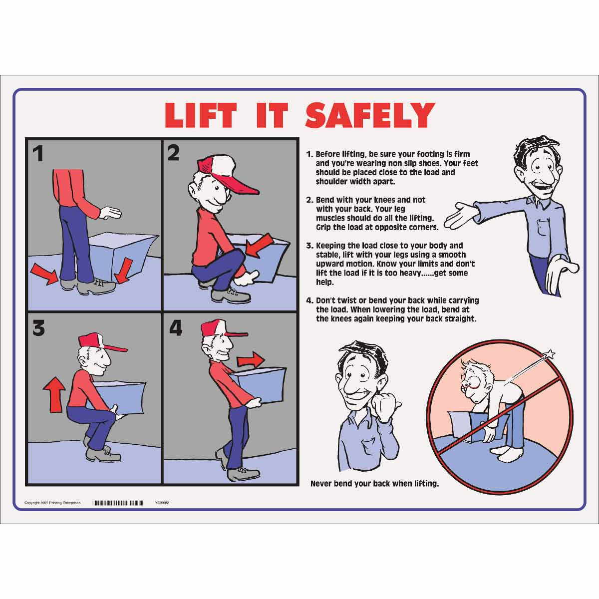 Product image for Back Lift Safety Poster, 18" x 24", Laminated