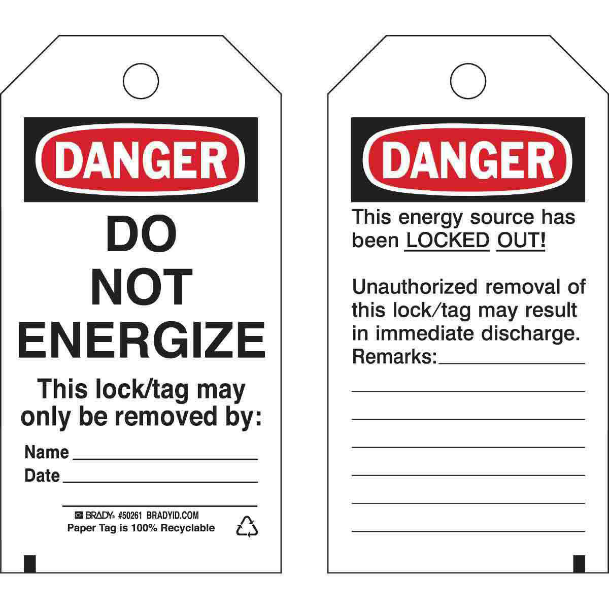 Product image for Brady® Lockout Tagout Tags - Economy Polyester