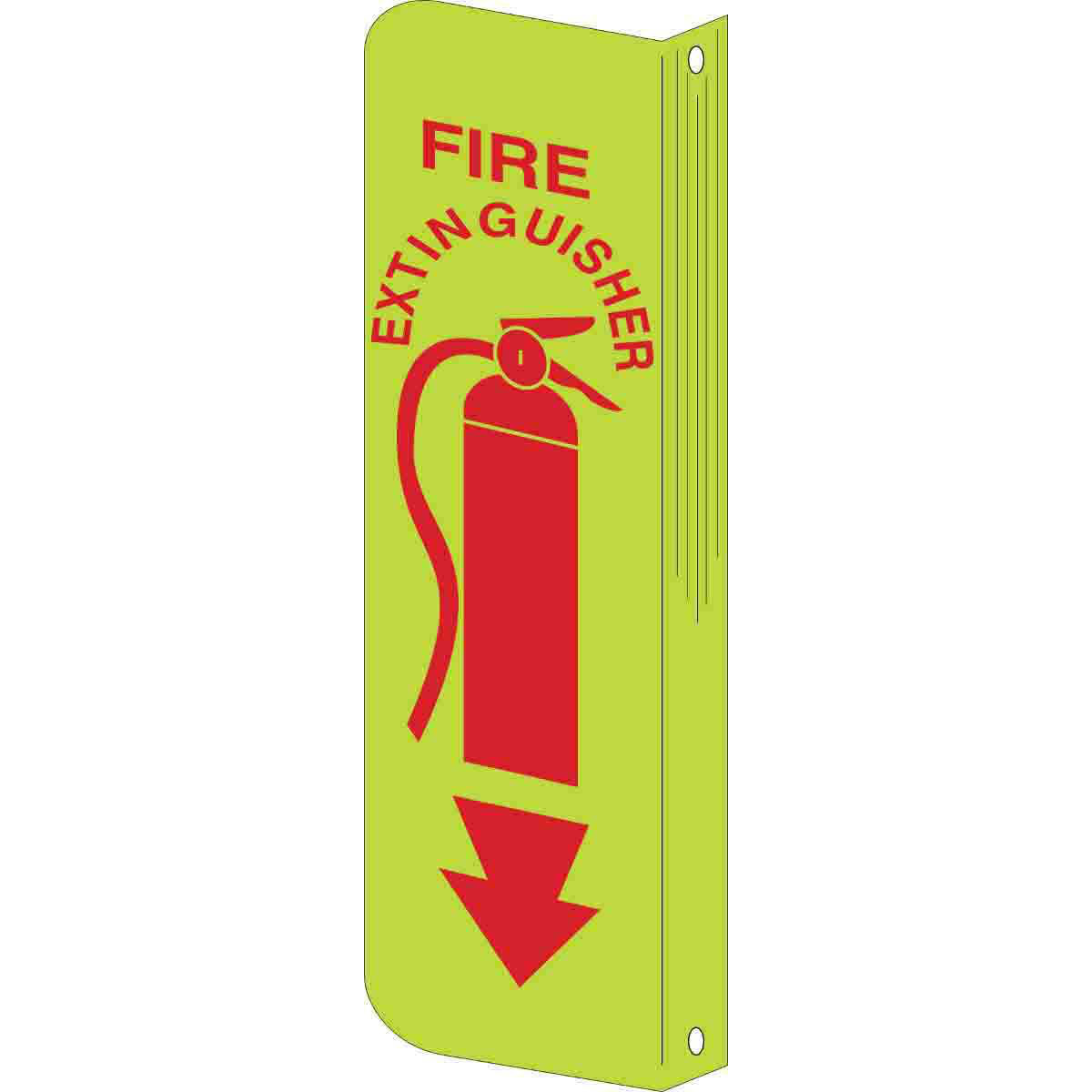 Product image for BradyGlo L 2-Way View Fire Extinguisher Sign, 12" H x 4" W x 0.063" D, Red on Glow, Polystyrene