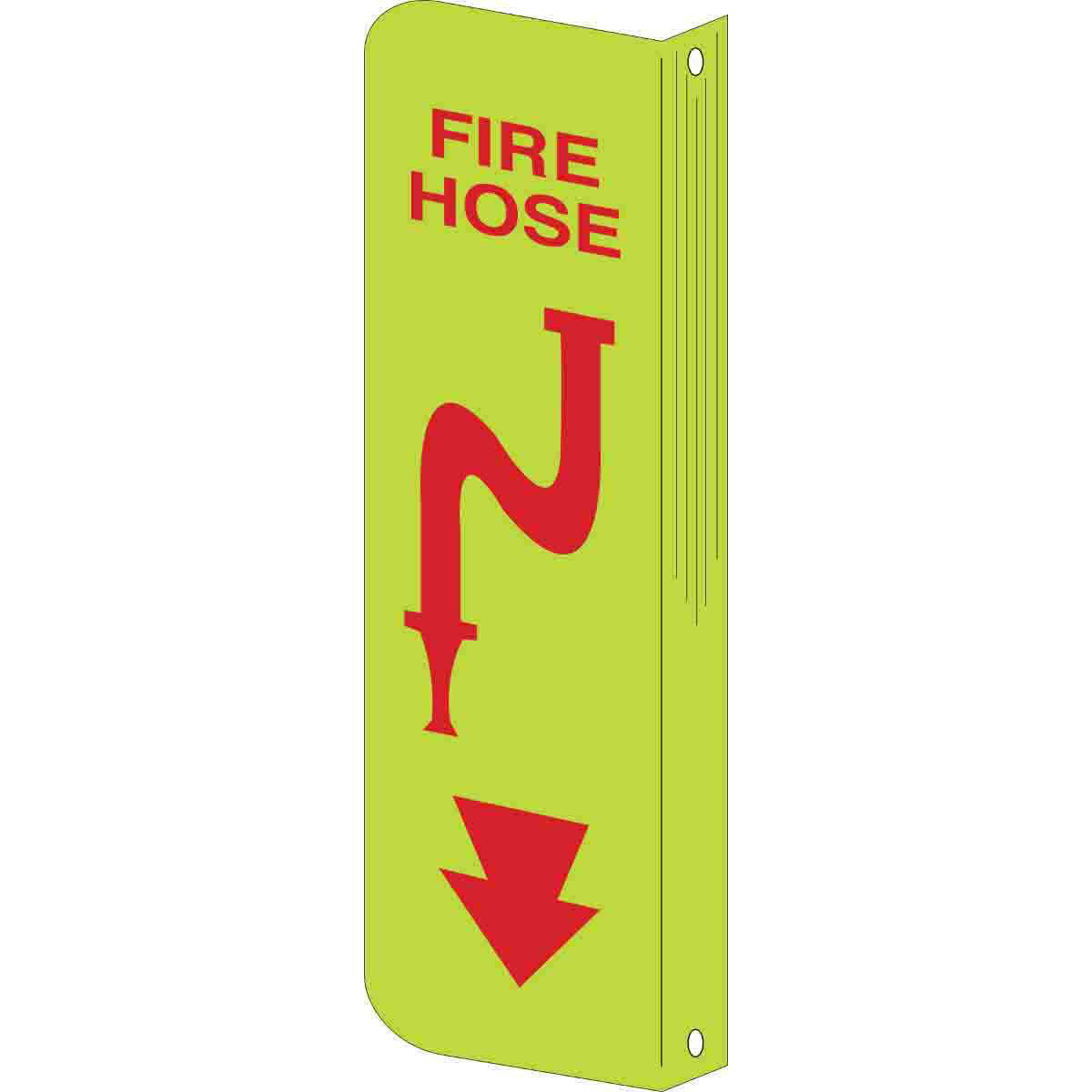 Product image for BradyGlo L 2-Way View fire Hose Sign, 18" H x 4" W x 0.063" D, White on Red