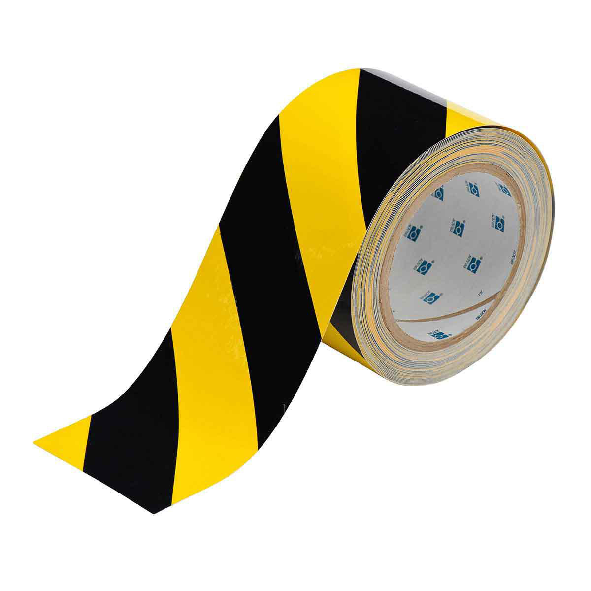 Product image for ToughStripe® Floor Marking Tape Roll - Polyester, Diagonal Stripes, Black on Yellow, 3" x 100'