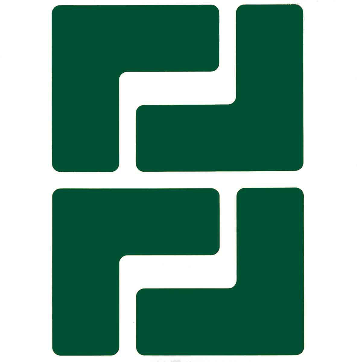 Product image for ToughStripe® Floor Marking Tape L-Shaped Corner Marks - Polyester, Solid Color, Green, 2" x 5"