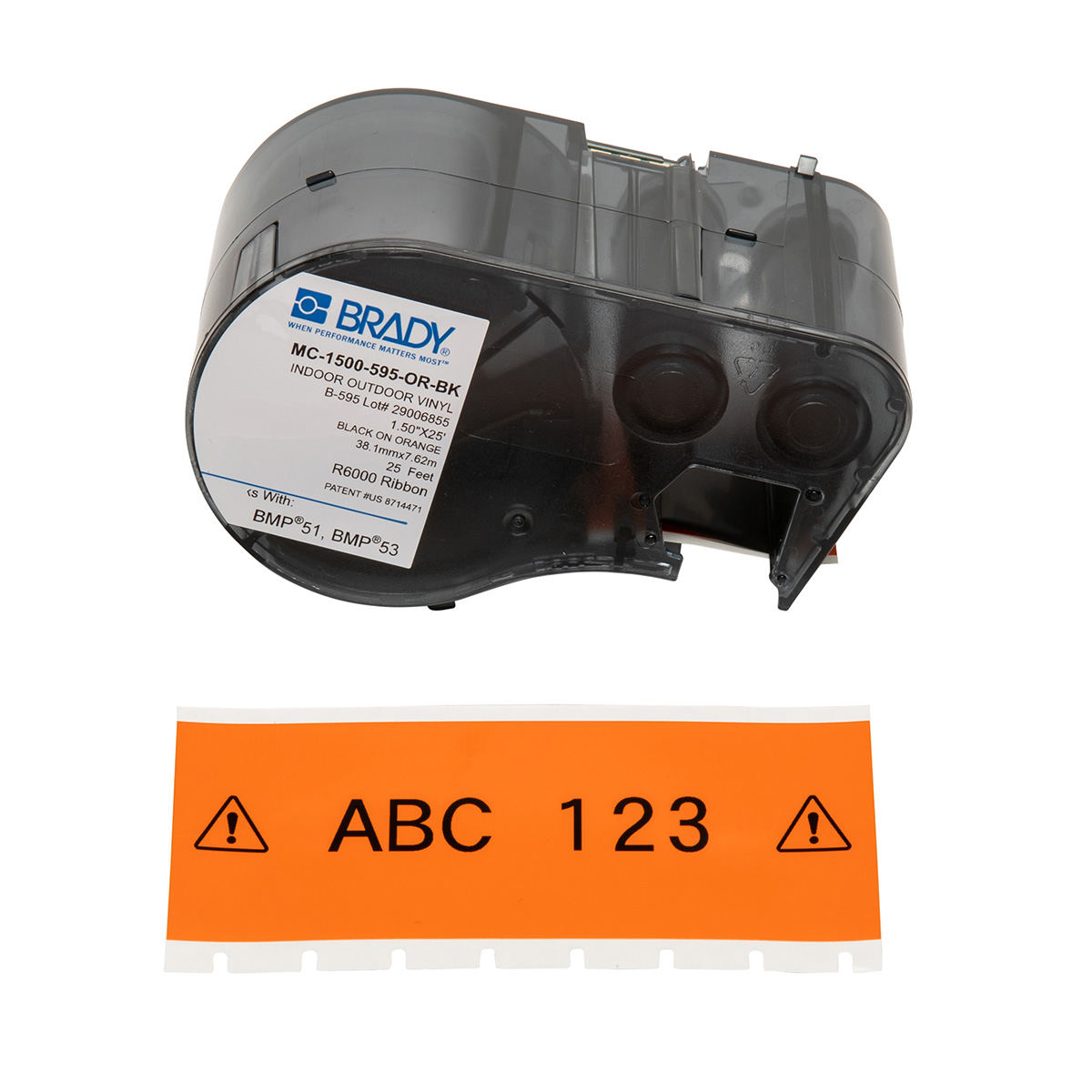 Product image for Cartridge label maker vinyl film black on orange