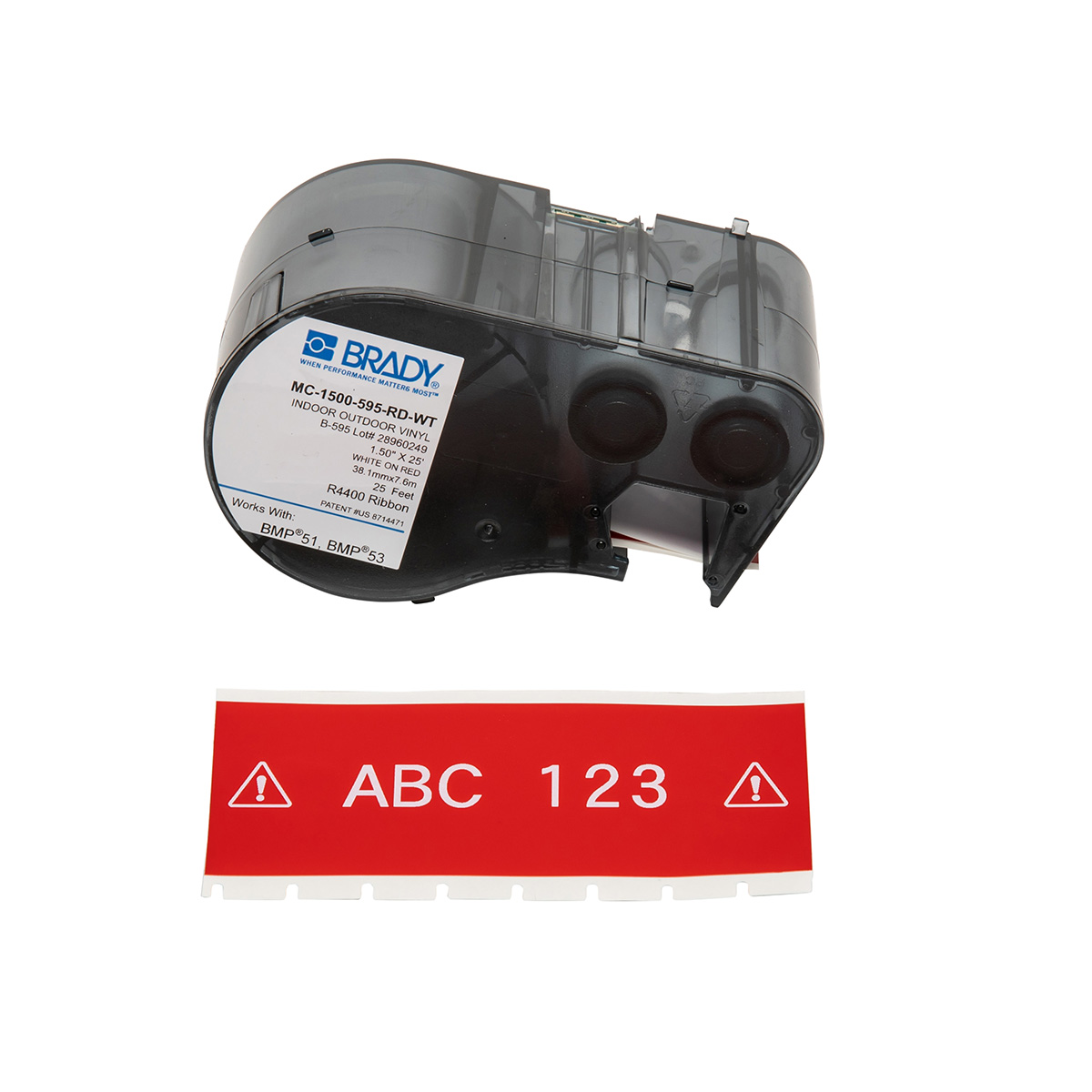 Product image for Cartridge label maker vinyl film white on red