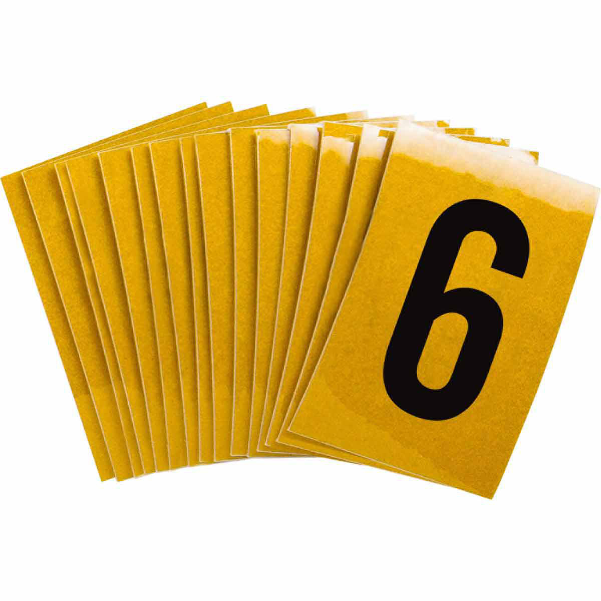 Product image for 5920 Reflective Number and Letter Labels, 1.5" H x 1" W, Pack of 25 Labels, Black on Yellow, 6