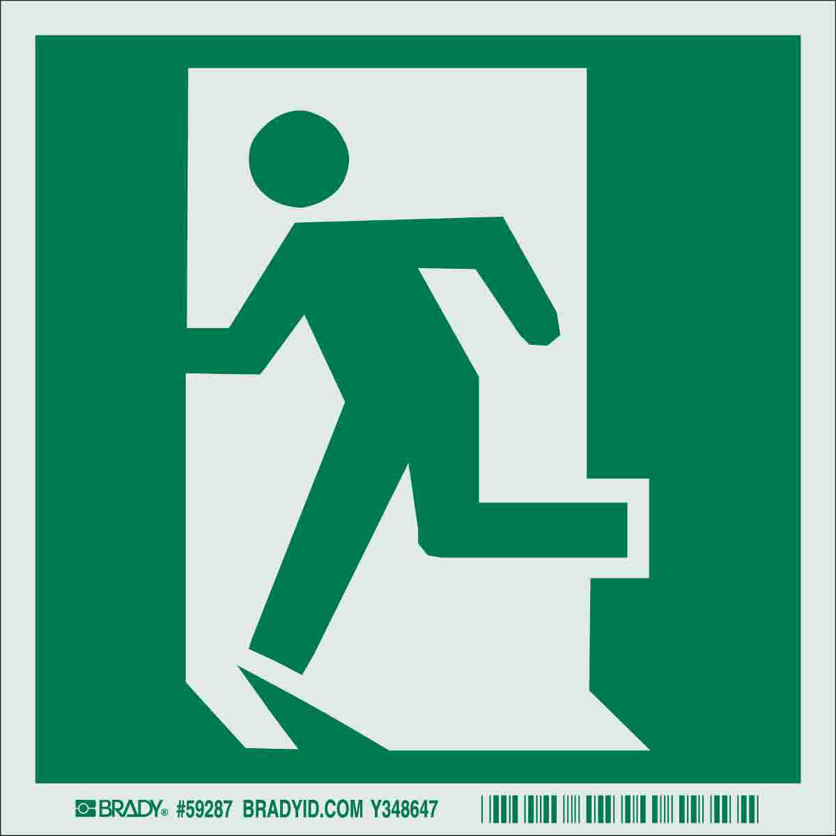 Product image for BradyGlo With Man Running Through Door Left Sign, 6" H x 6" W x 0.063" D