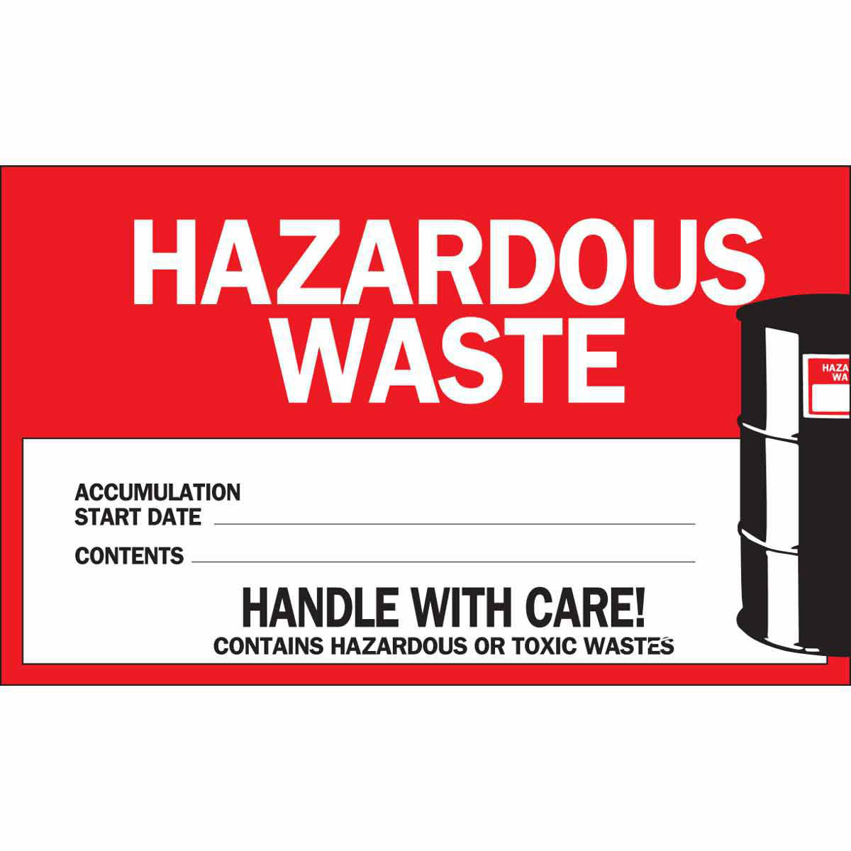 Product image for HAZARDOUS WASTE ACCUMULATION START DATE CONTENTS Labels, 4" H x 6" W x 0.0038" D, Black/Red on White